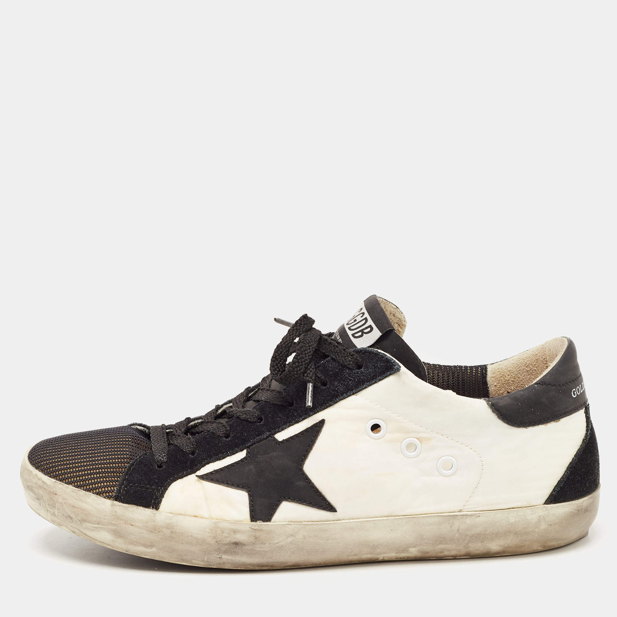 Pre Owned Golden Goose White/Black Nylon and Suede Superstar Sneakers Size 42