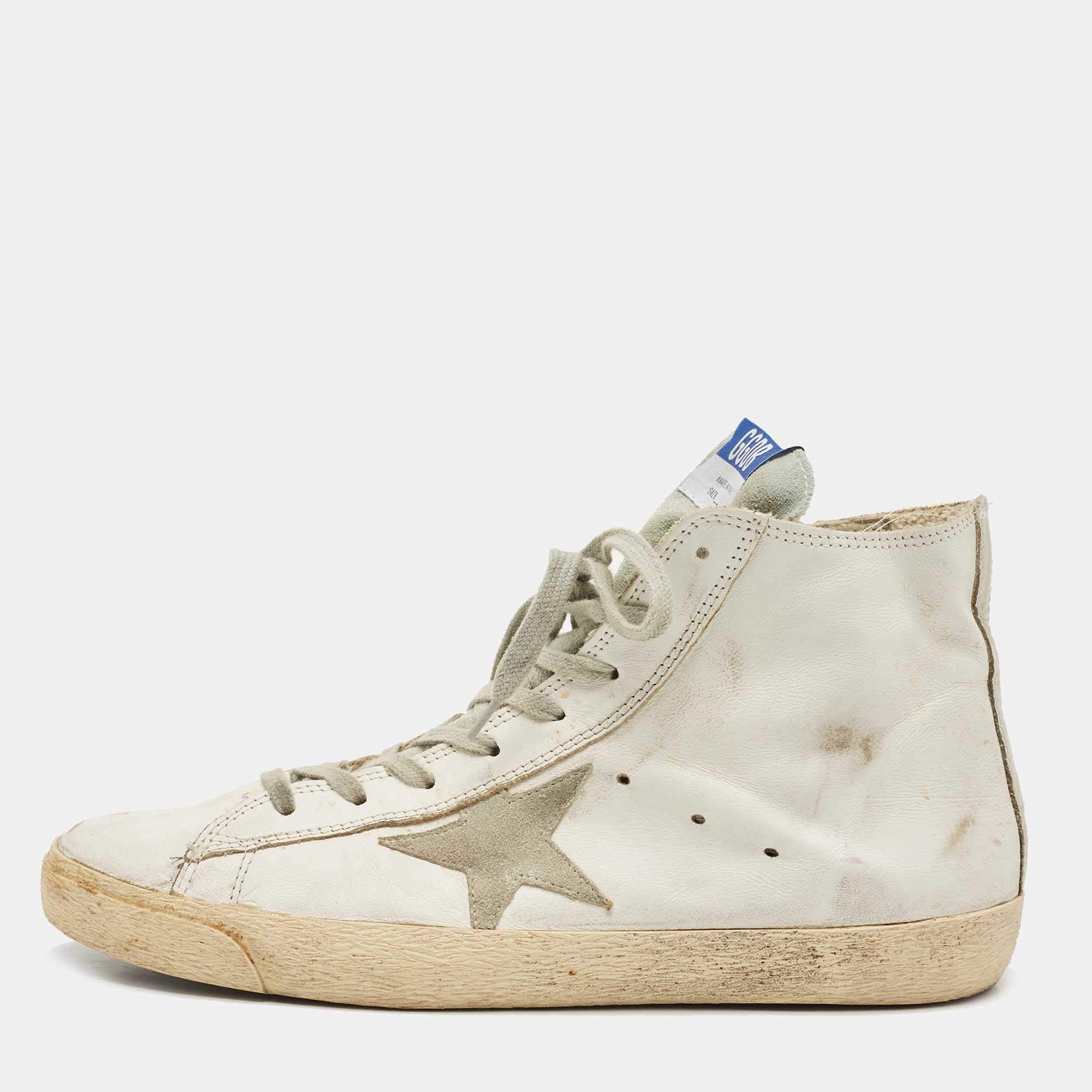 Pre Owned Golden Goose White Leather Francy High Top Sneakers Size 43