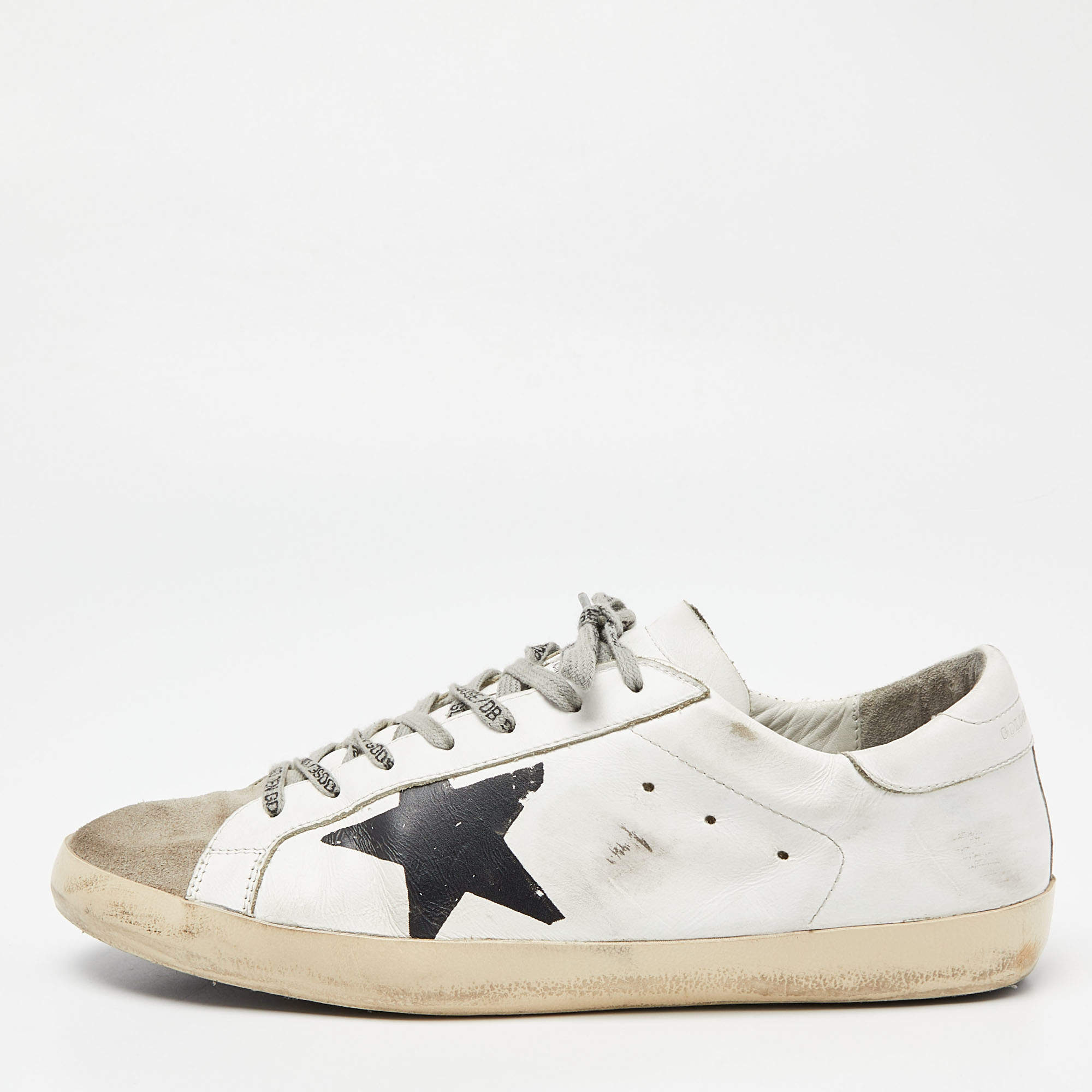 Golden Goose White/Grey Suede and Leather Superstar Sneakers