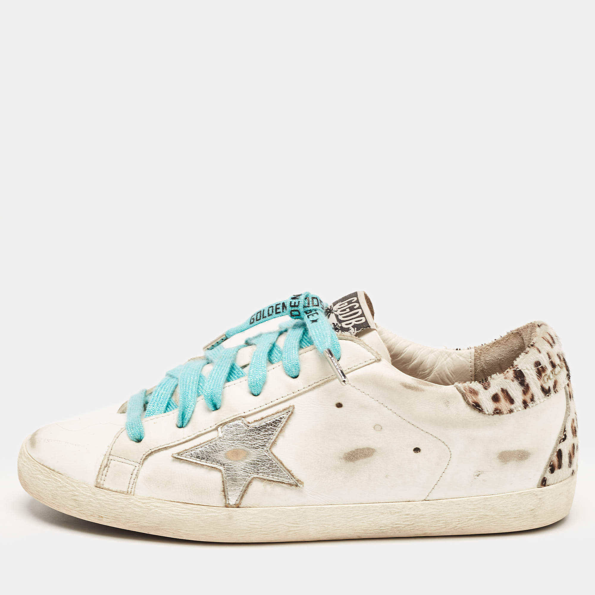 Pre Owned Golden Goose White Leather and Calf Hair Superstar Sneakers Size 41