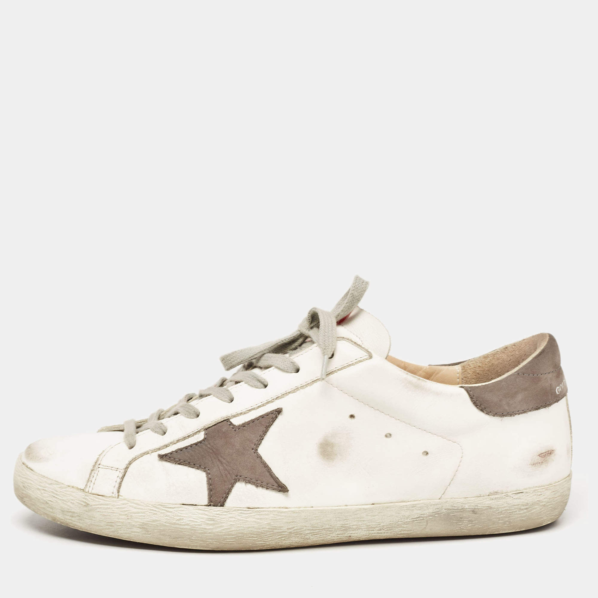 Pre Owned Golden Goose White/Grey Leather Superstar Sneakers Size 44