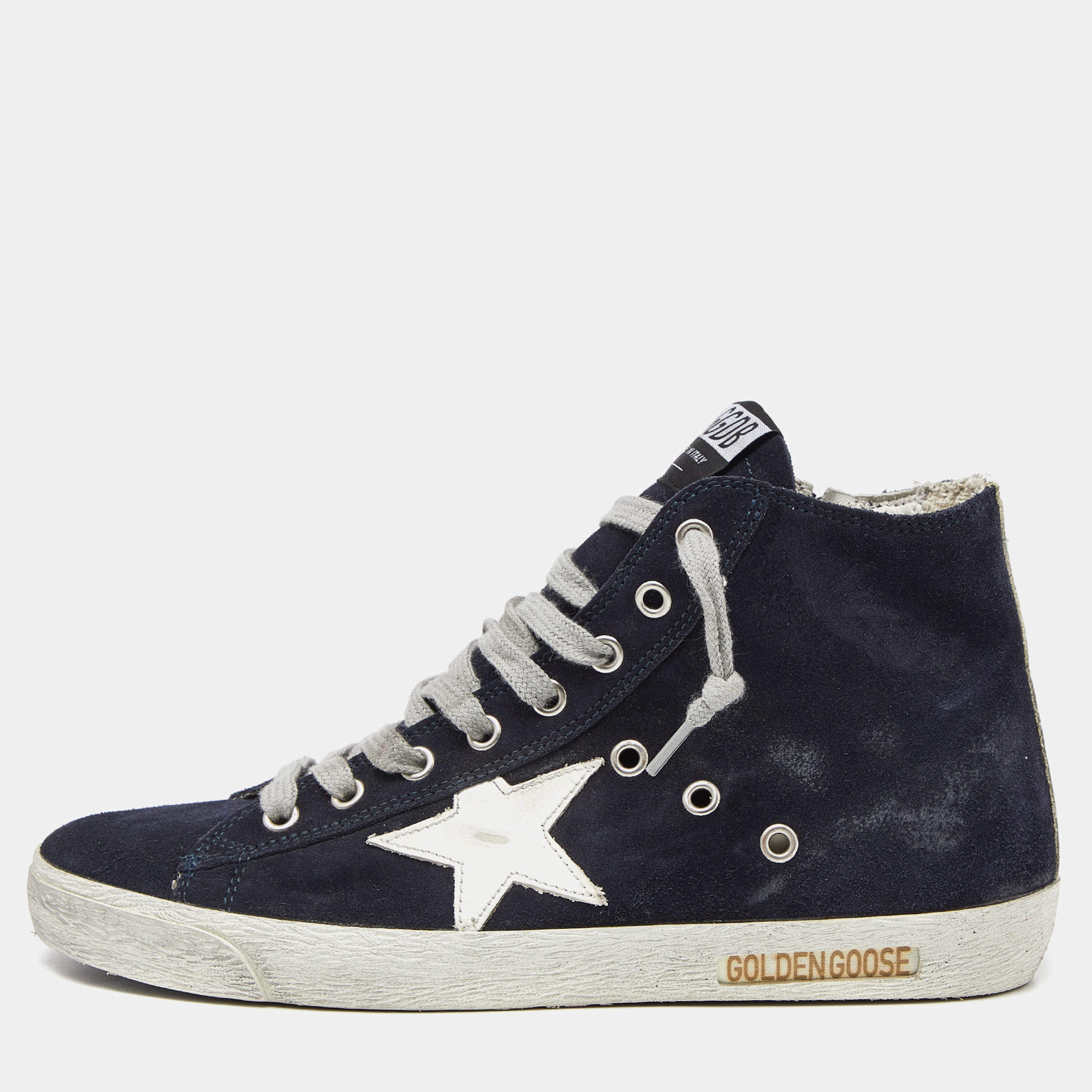 Pre Owned Golden Goose Blue Suede Star Francy High Top Sneakers Size 39