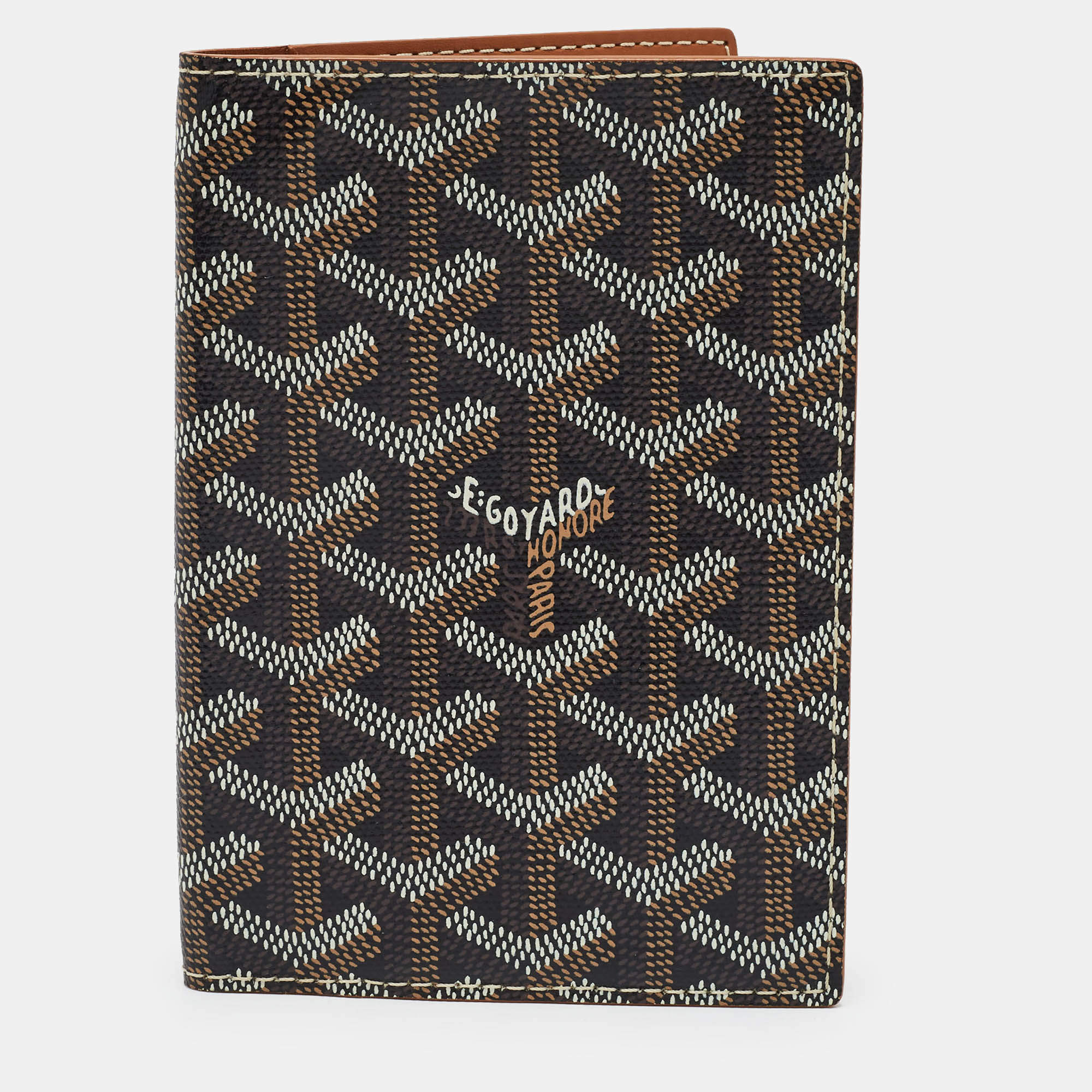 Pre Owned Goyard Grenelle Passport Holder Brown Goyardine Coated Canvas 
