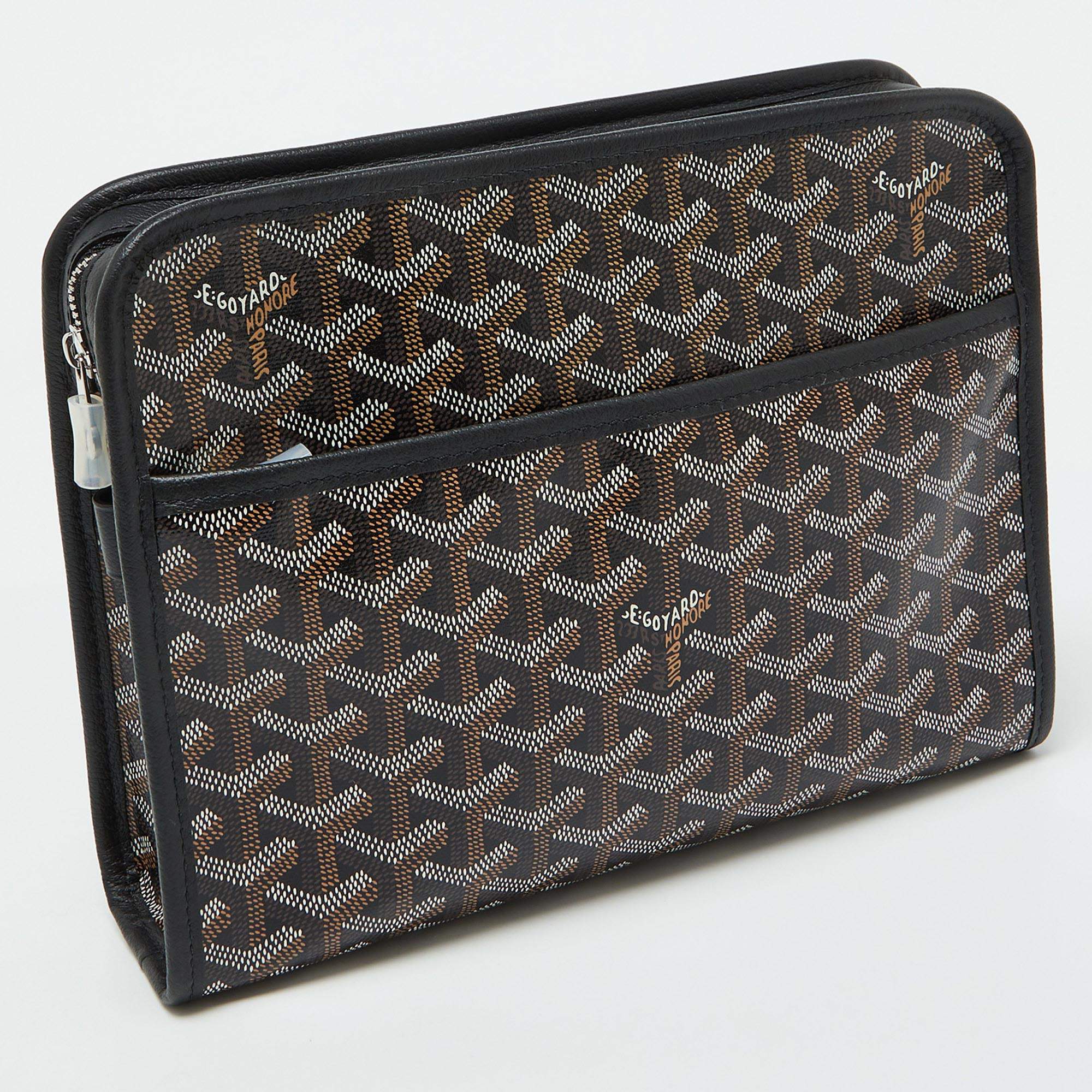 Pre Owned Goyard Black Goyardine Coated Canvas Jouvence MM Toiletry Pouch