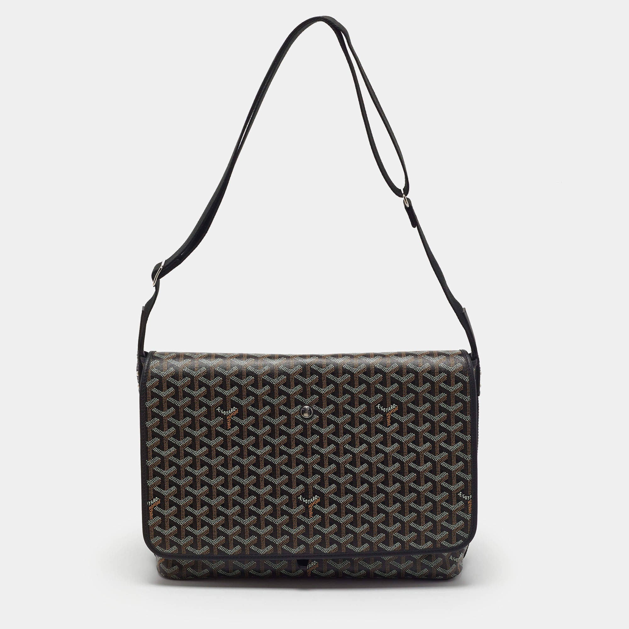 Pre Owned Goyard Capetien MM Black Goyardine Coated Canvas and Leather Messenger Bag