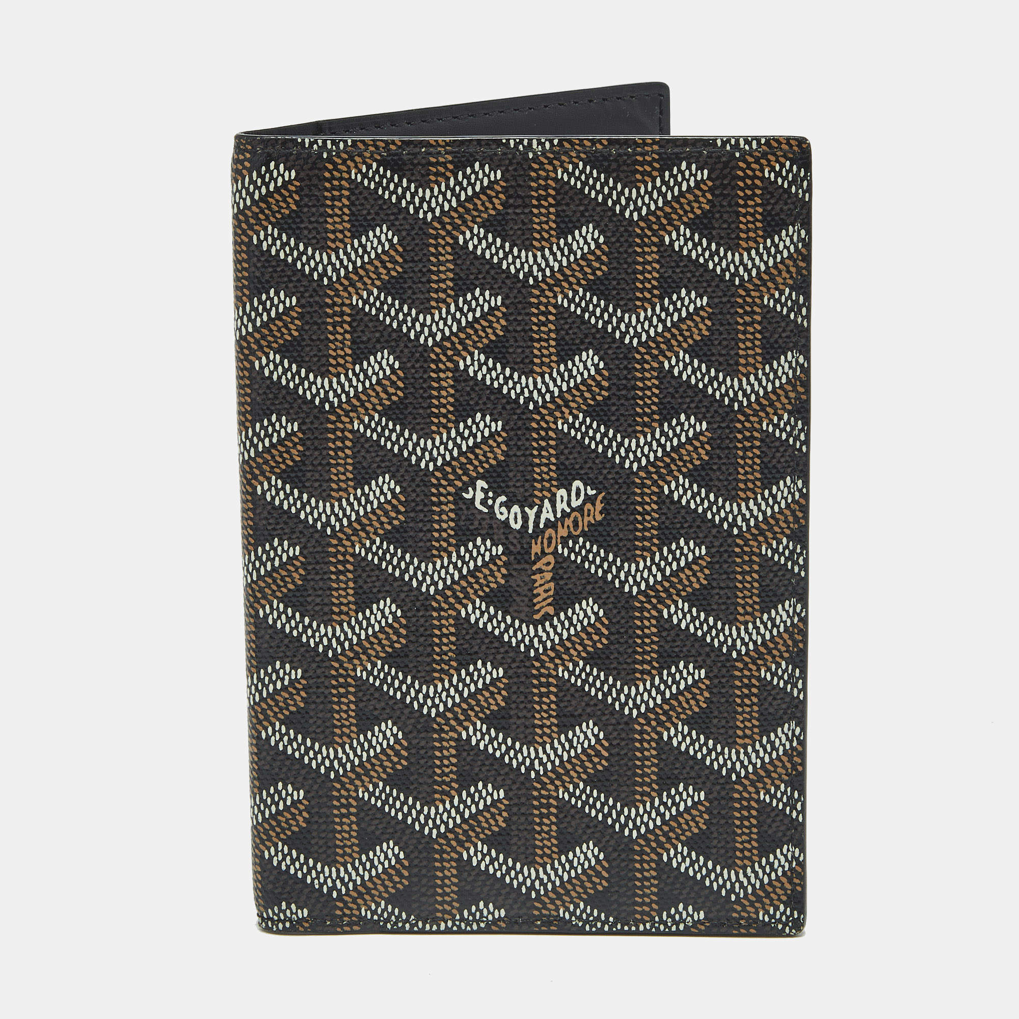 Pre Owned Goyard Black Goyardine Coated Canvas Grenelle Passport Cover