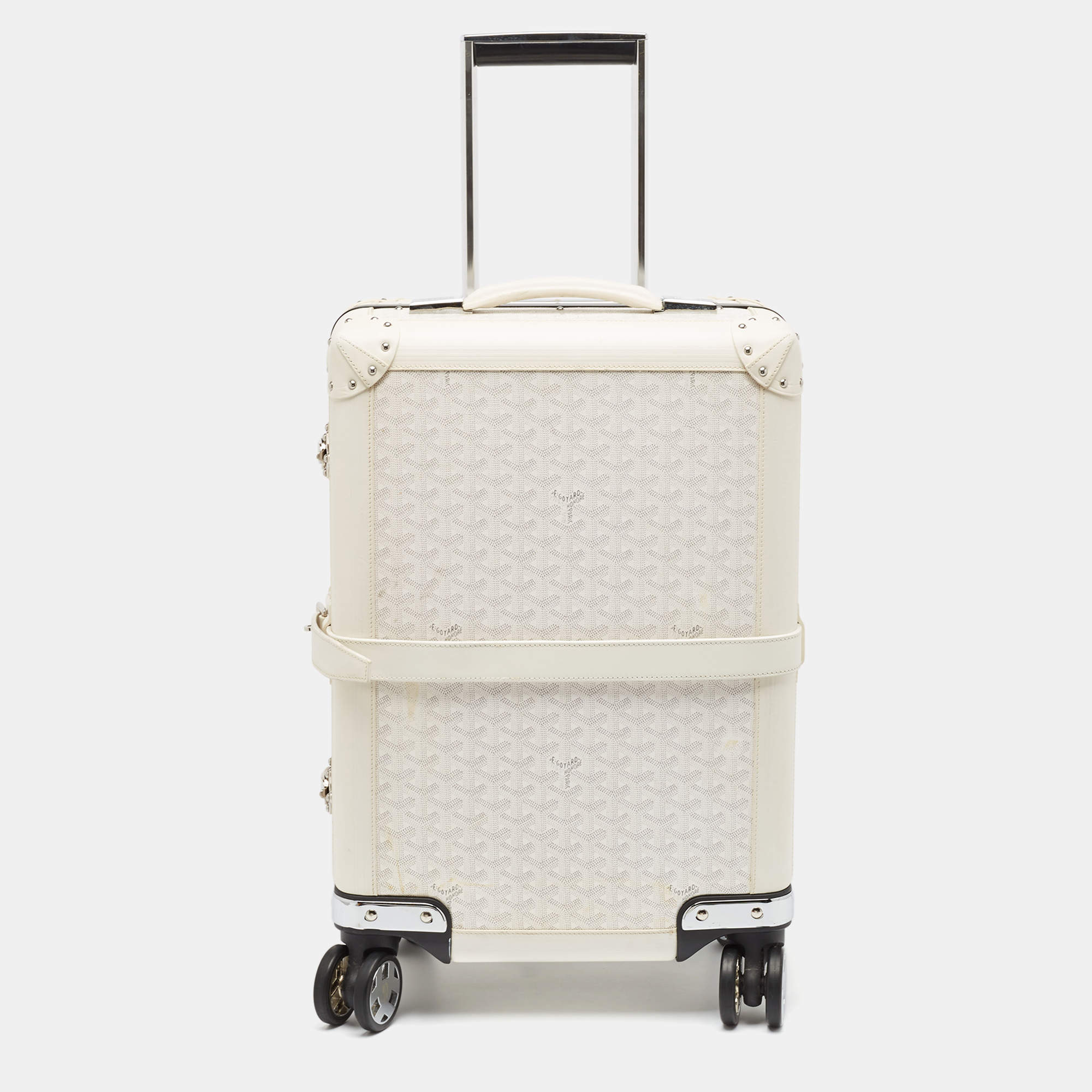 Goyard White Goyardine Coated Canvas and Leather Bourget PM Trolley Case