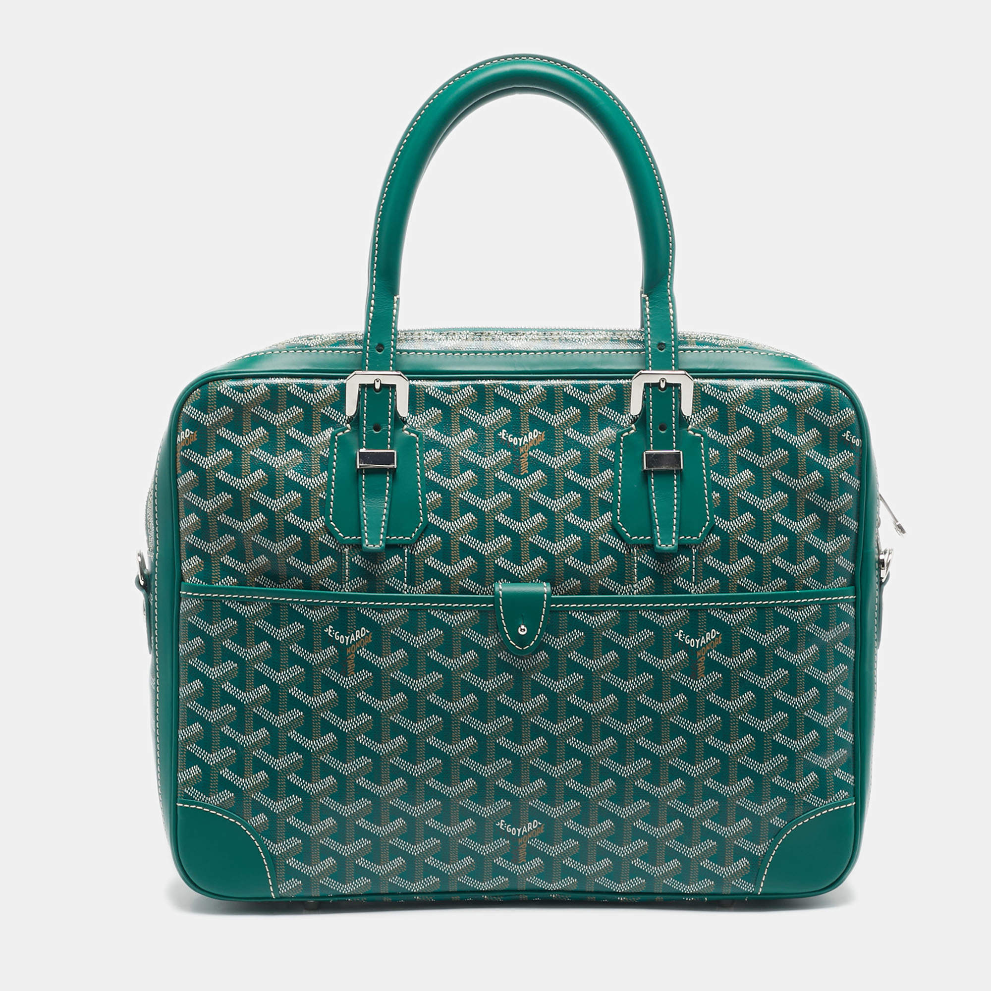 Pre Owned Goyard Green Goyardine Coated Canvas and Leather Ambassade PM Briefcase