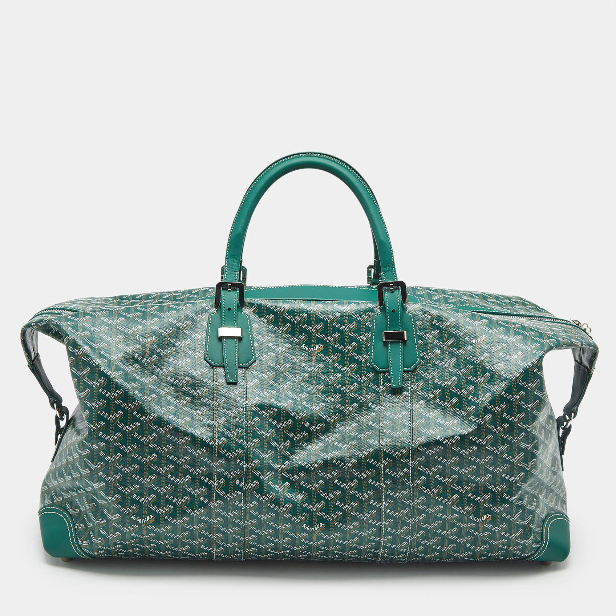 Pre Owned Goyard Green Goyardine Coated Canvas and Leather Bowling 55 bag