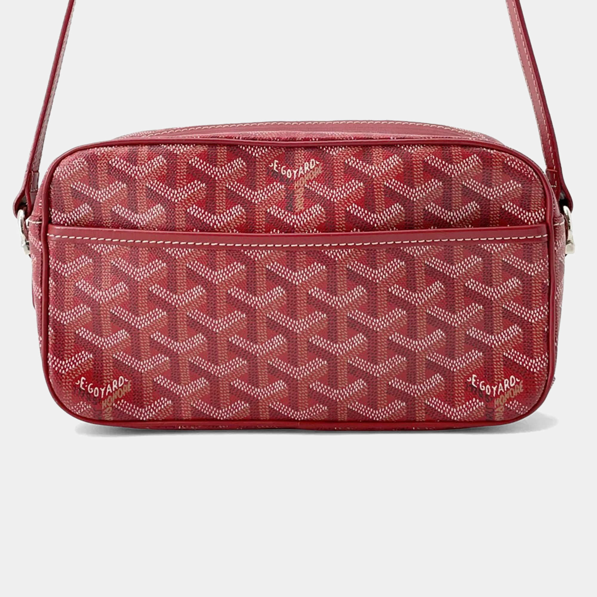 Pre Owned Goyard Cup Vert PM Red Coated Canvas Leather Shoulder Bag