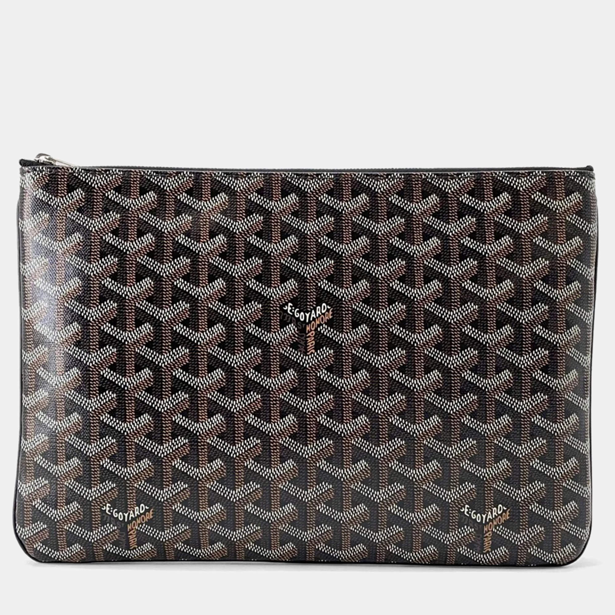 Pre Owned Goyard Senna MM Black PVC Leather Clutch Bag