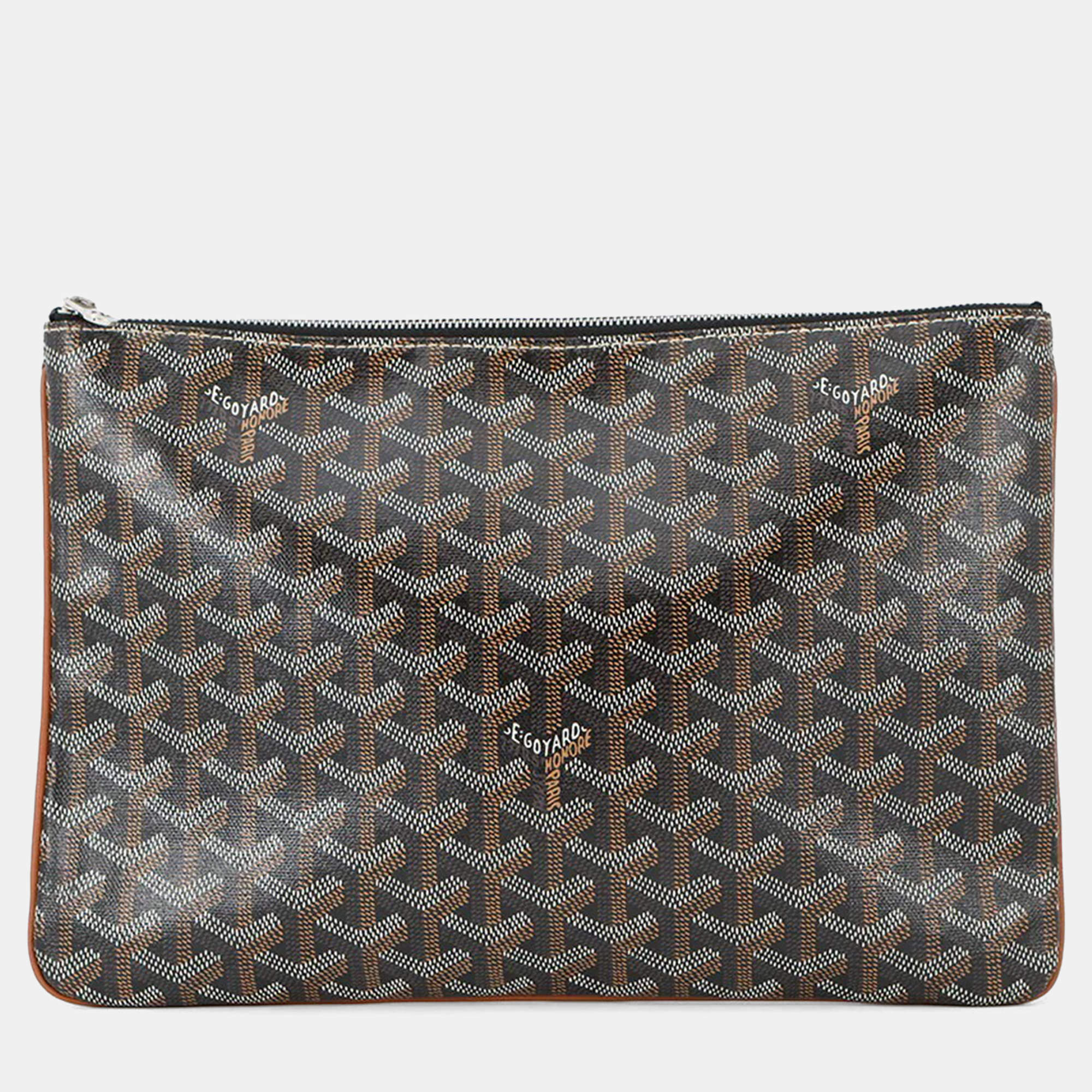 Pre Owned Goyard Senna Clutch Bag Black/Natural senat Pvc Leather Size Mm
