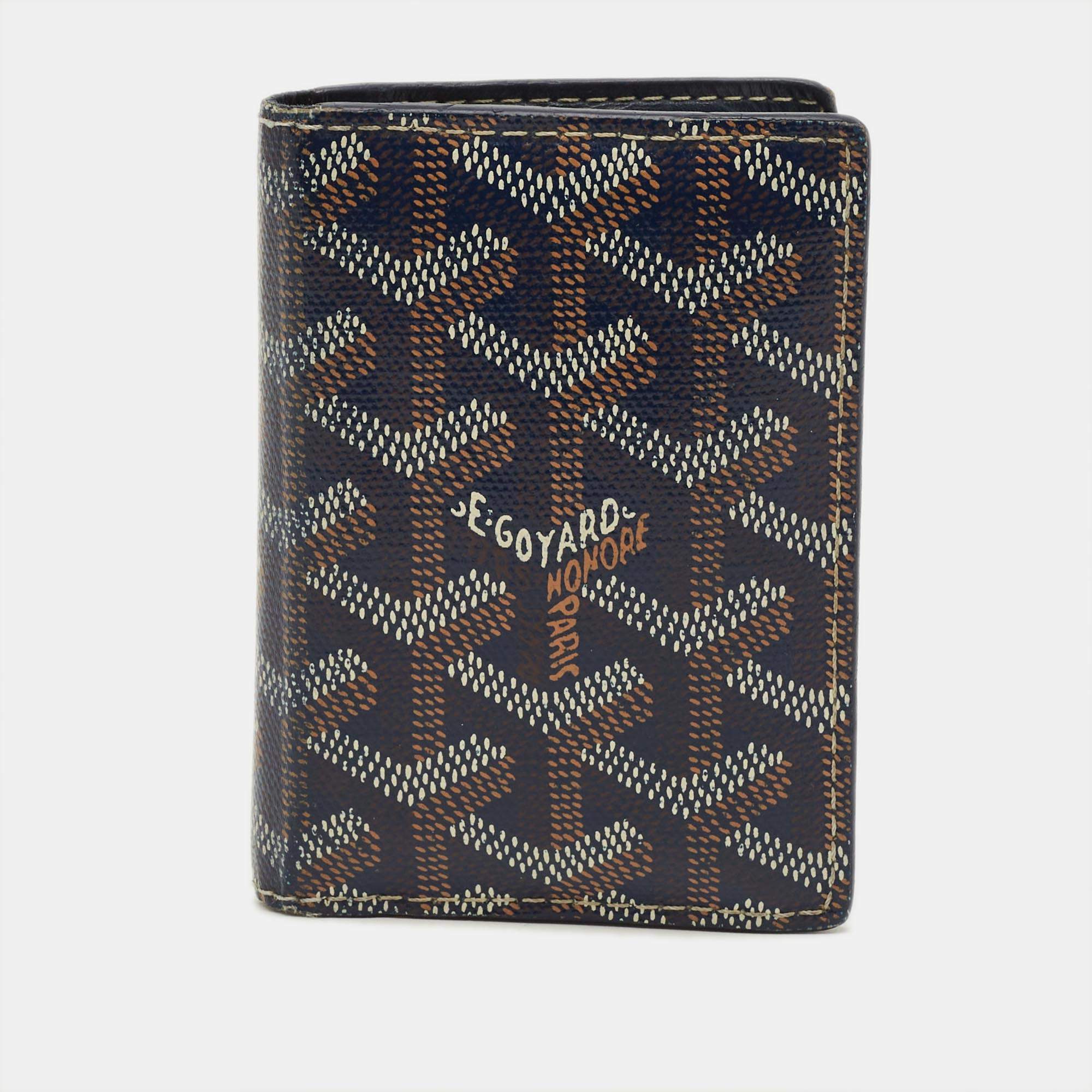 Pre Owned Goyard Saint Marc Navy Blue Goyardine Coated Canvas Card Holder