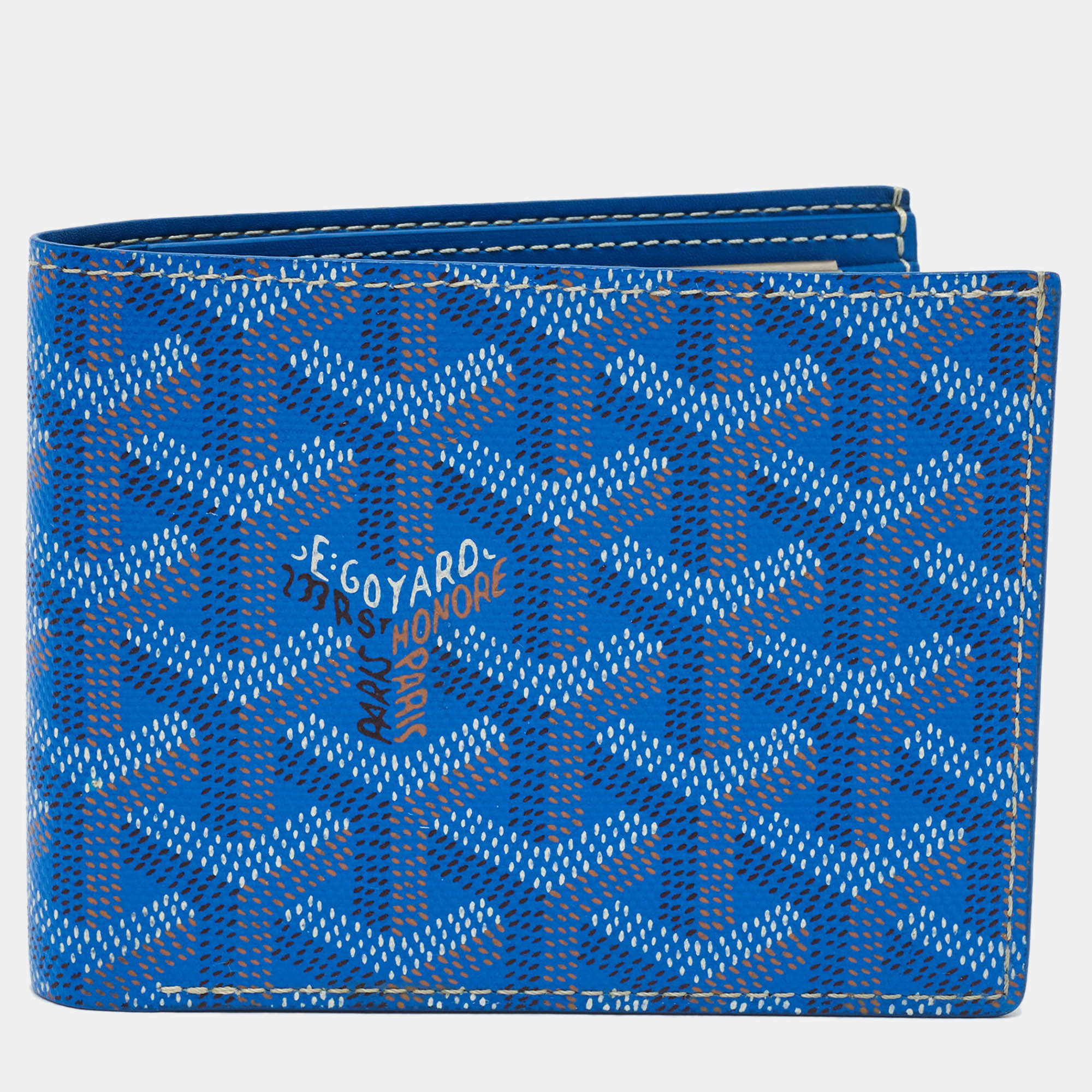 Pre Owned Goyard Saint Florentin Blue Goyardine Coated Canvas Bifold Wallet