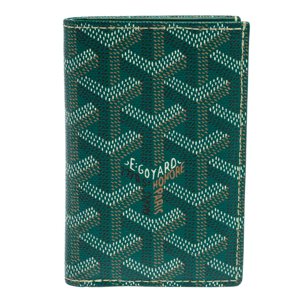 Pre Owned Goyard Green Goyardine Coated Canvas Saint Pierre Bifold Card Holder