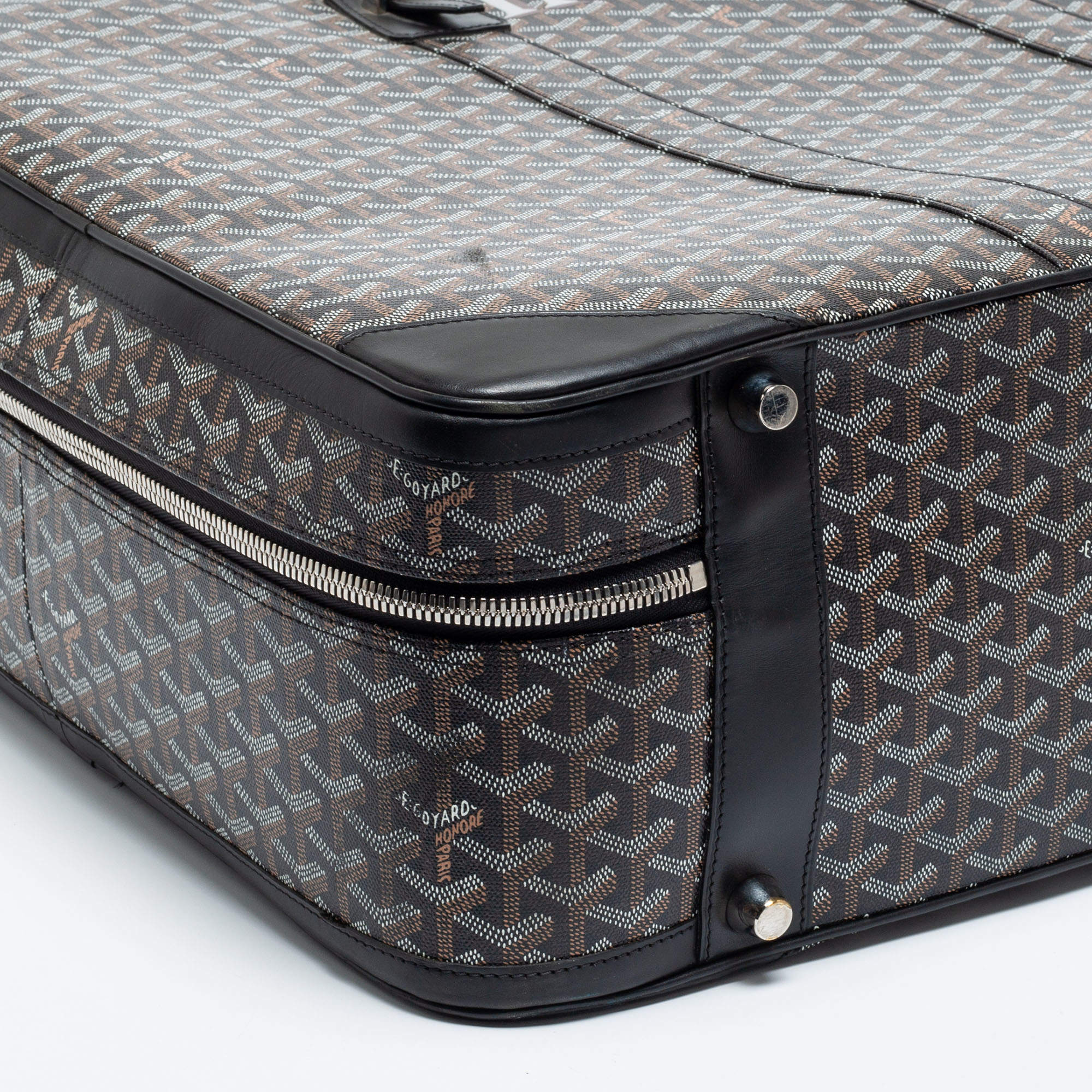 Easy to clean Goyard Black Coated Canvas And Leather Caravelle 60 Suitcase  For Men, in sale Goyard Sales Shop