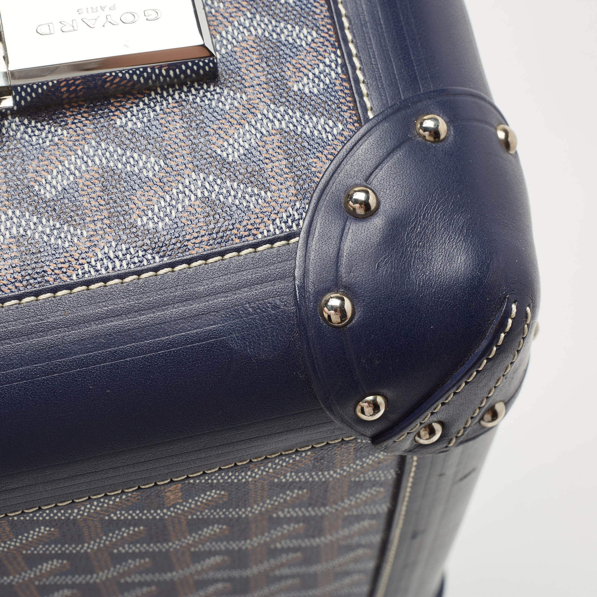 Goyard Bourget PM Travel Trolley Carry Bag Trunk Case Box Navy Auth New  proof