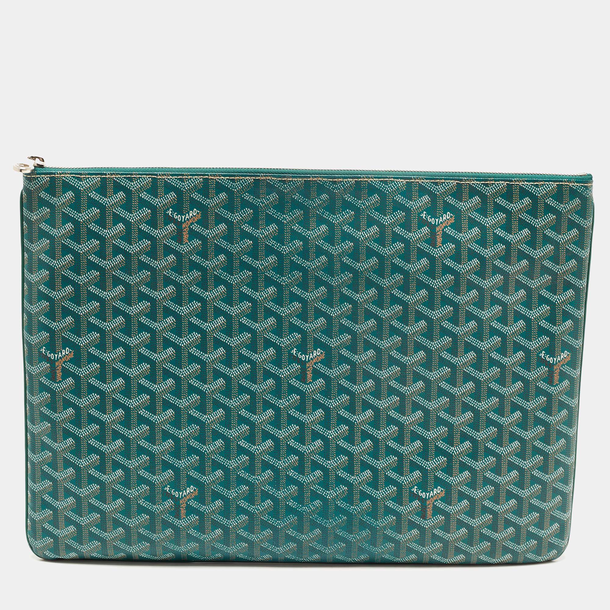 Pre Owned Goyard Green Goyardine Coated Canvas Senat GM Clutch