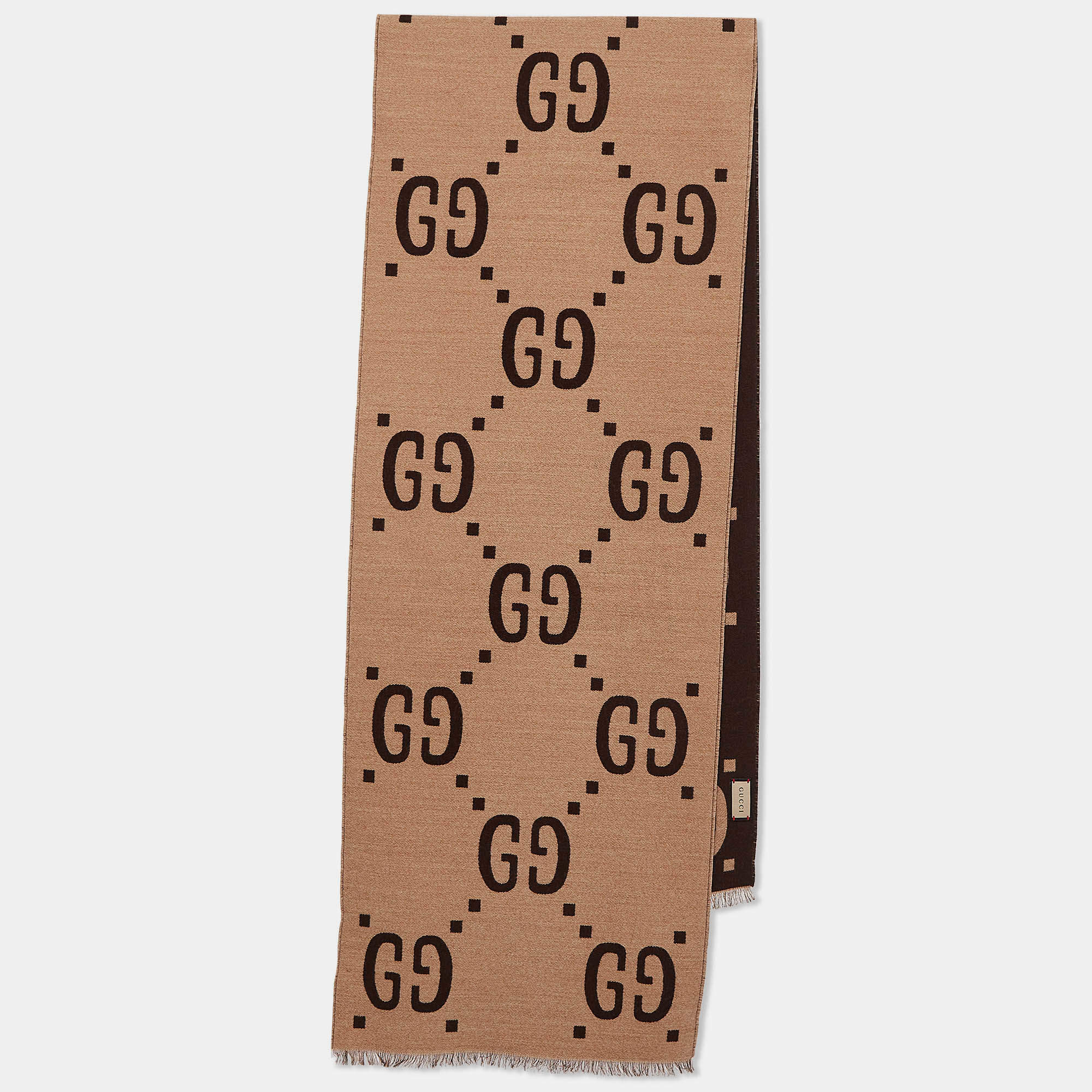 Pre Owned Gucci Beige/Brown GG Jacquard Wool Freedom Scarf