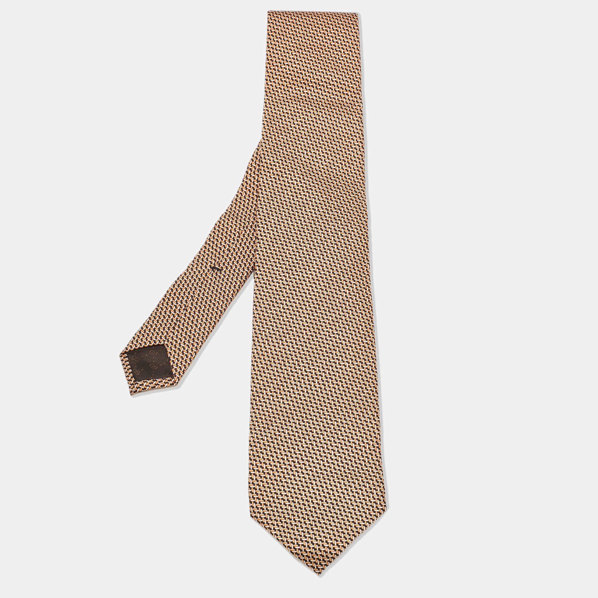 Gucci Brown/Orange Interlaced Print Silk Tie