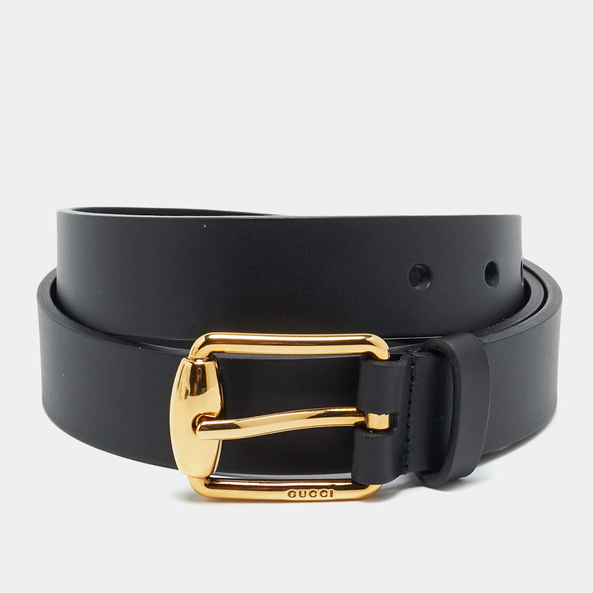 مملوكة مسبقًا Gucci 85 CM Buckle Belt Black Leather