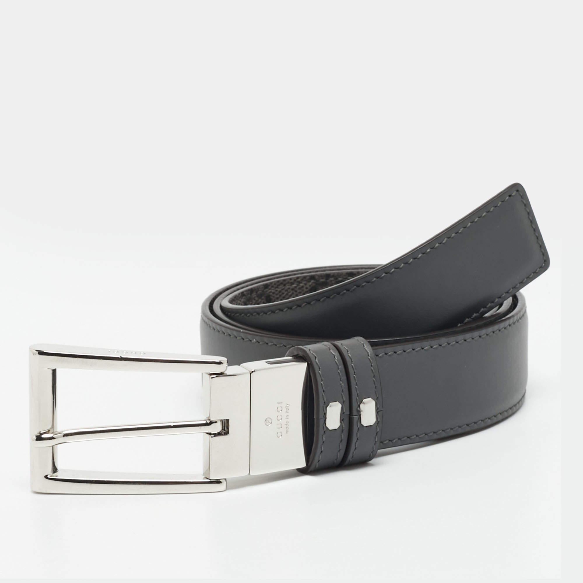 Gucci Brown Leather Interlocking Spike GG Buckle Belt 90CM Gucci