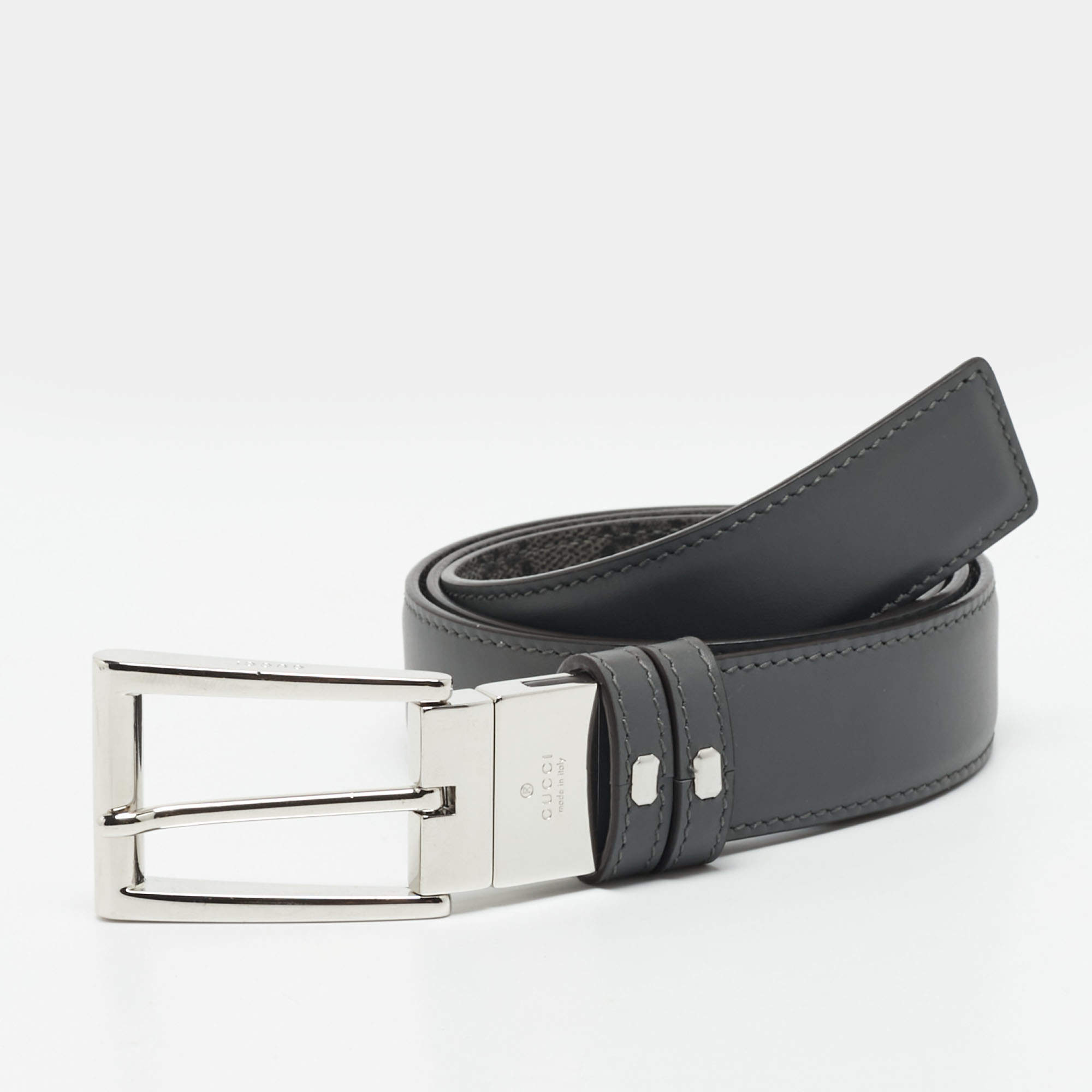Dior Homme Black/Grey Leather CD Logo Slim Reversible Belt 95CM