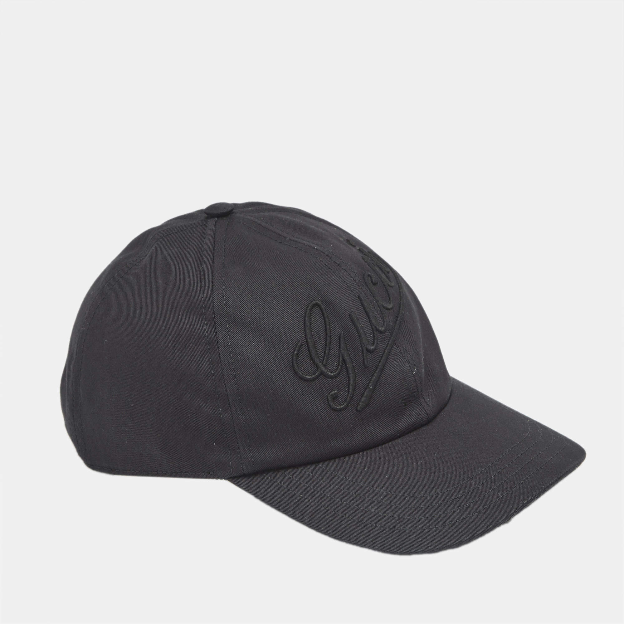 Pre Owned Gucci Black Logo Embroidered Cotton Baseball Cap S