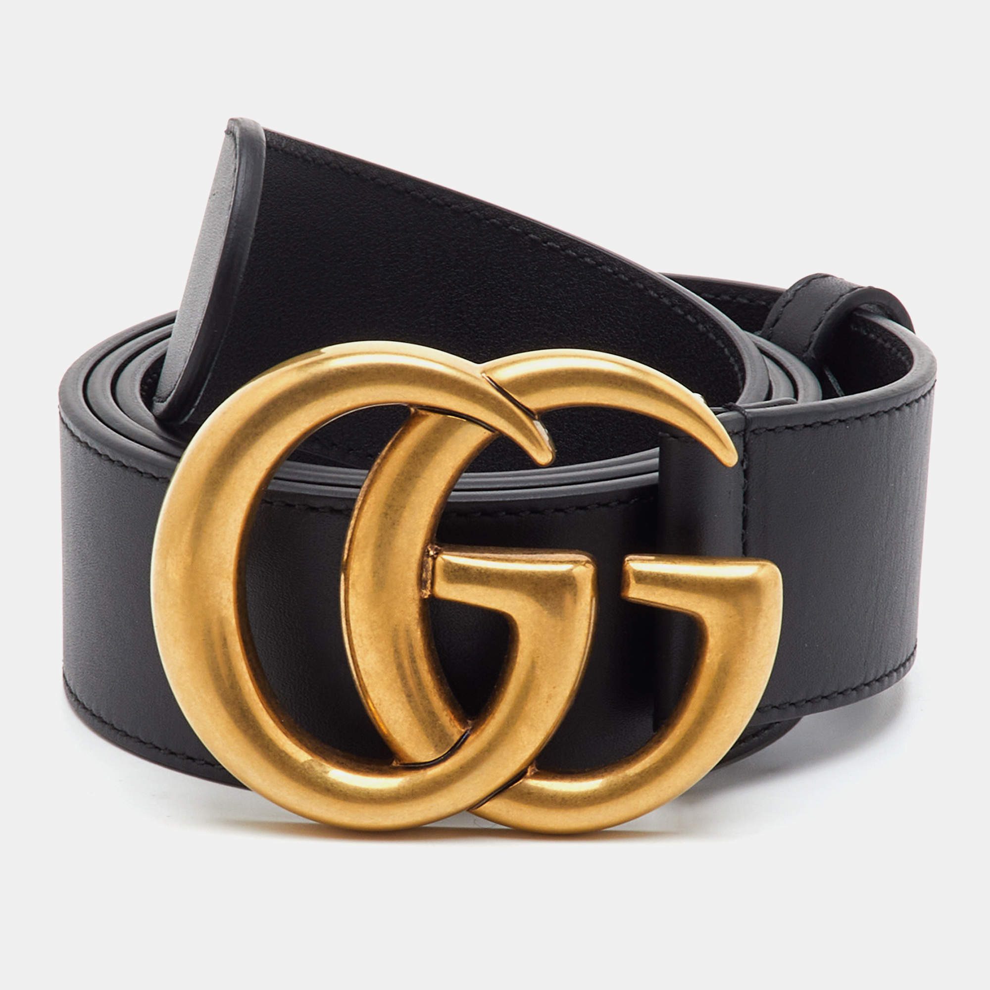 Pre Owned Gucci GG Marmont 95CM Black Leather Double G Buckle Belt 