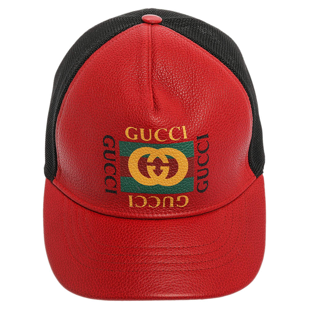 Gucci Red Leather And Nylon Interlocking G Baseball Cap XS Gucci | TLC