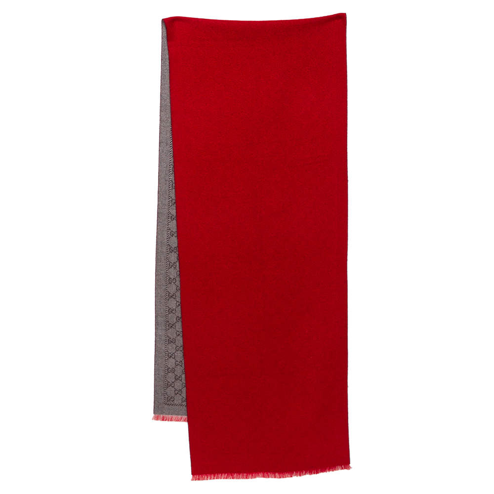 Gucci Brown & Red Monogram Jacquard Wool Scarf