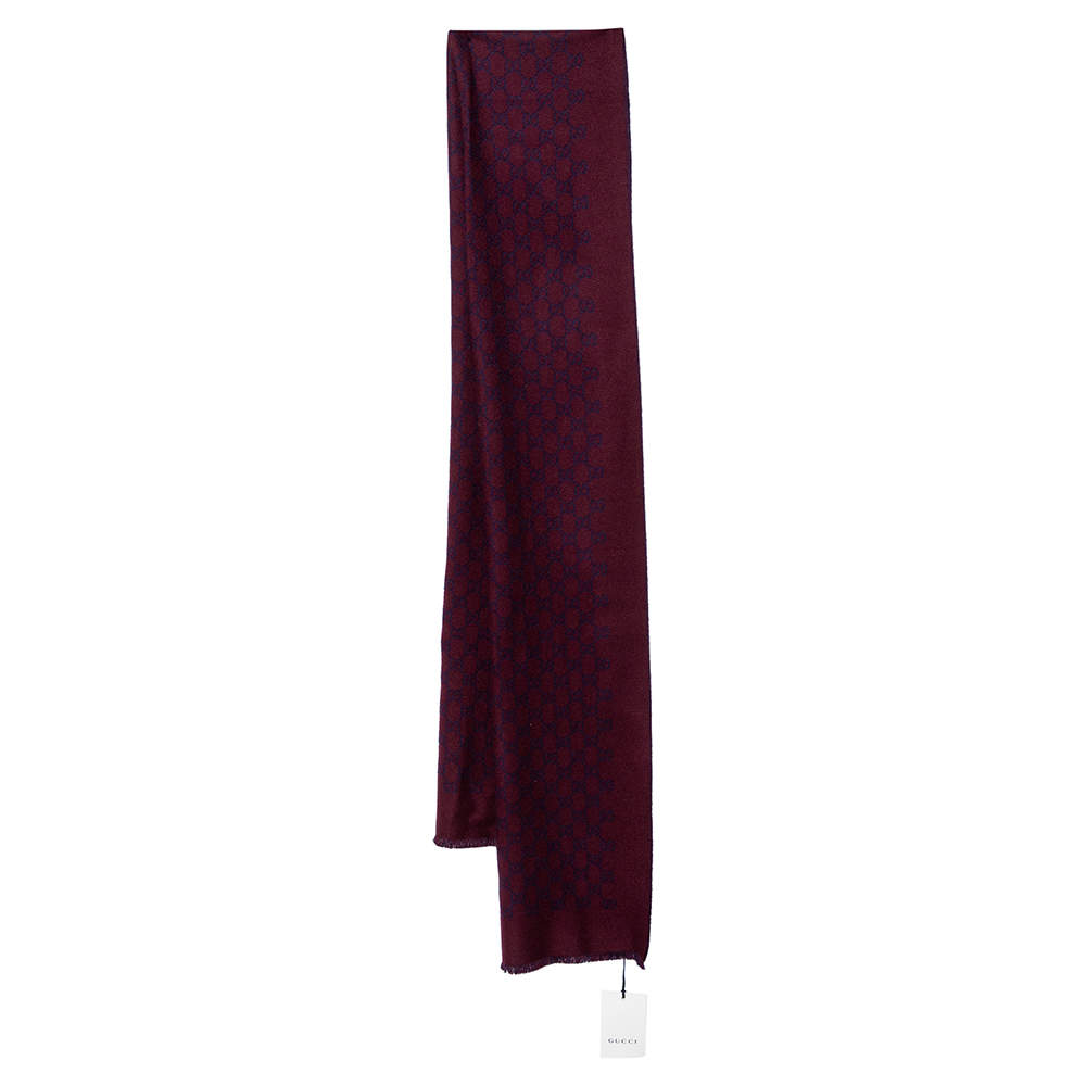 Gucci Two Tone Logo Jacquard Wool Scarf