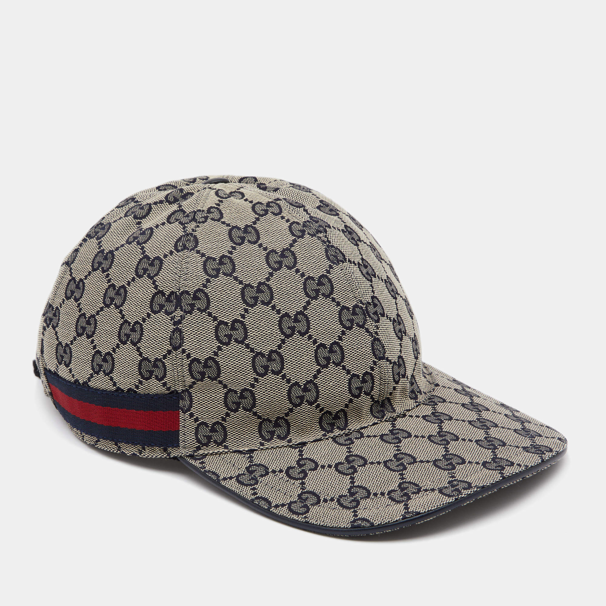 Pre Owned Gucci Blue Guccissima Patterned Web Trimmed Baseball Cap XL
