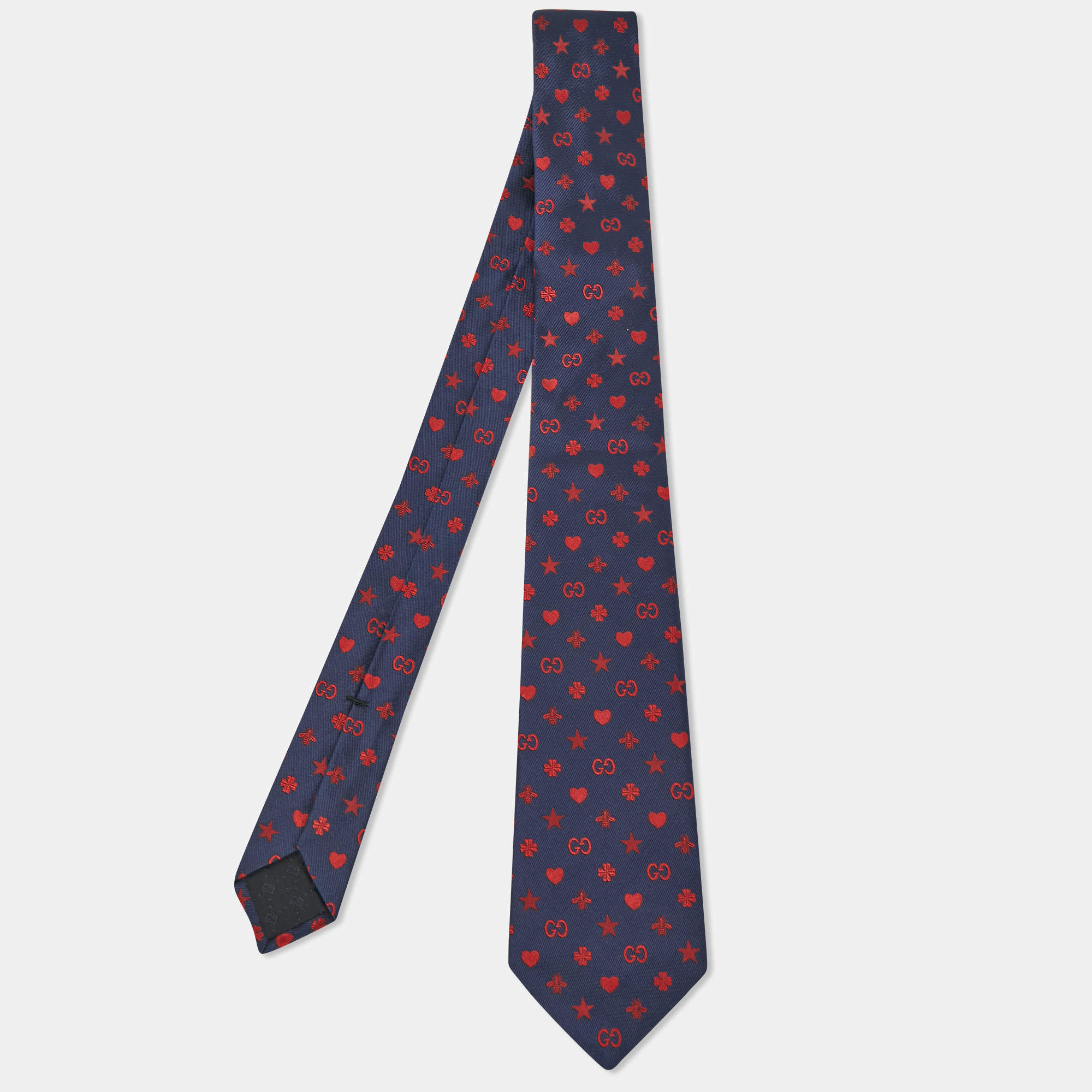 Gucci Navy Blue Fortune Silk Slim Tie