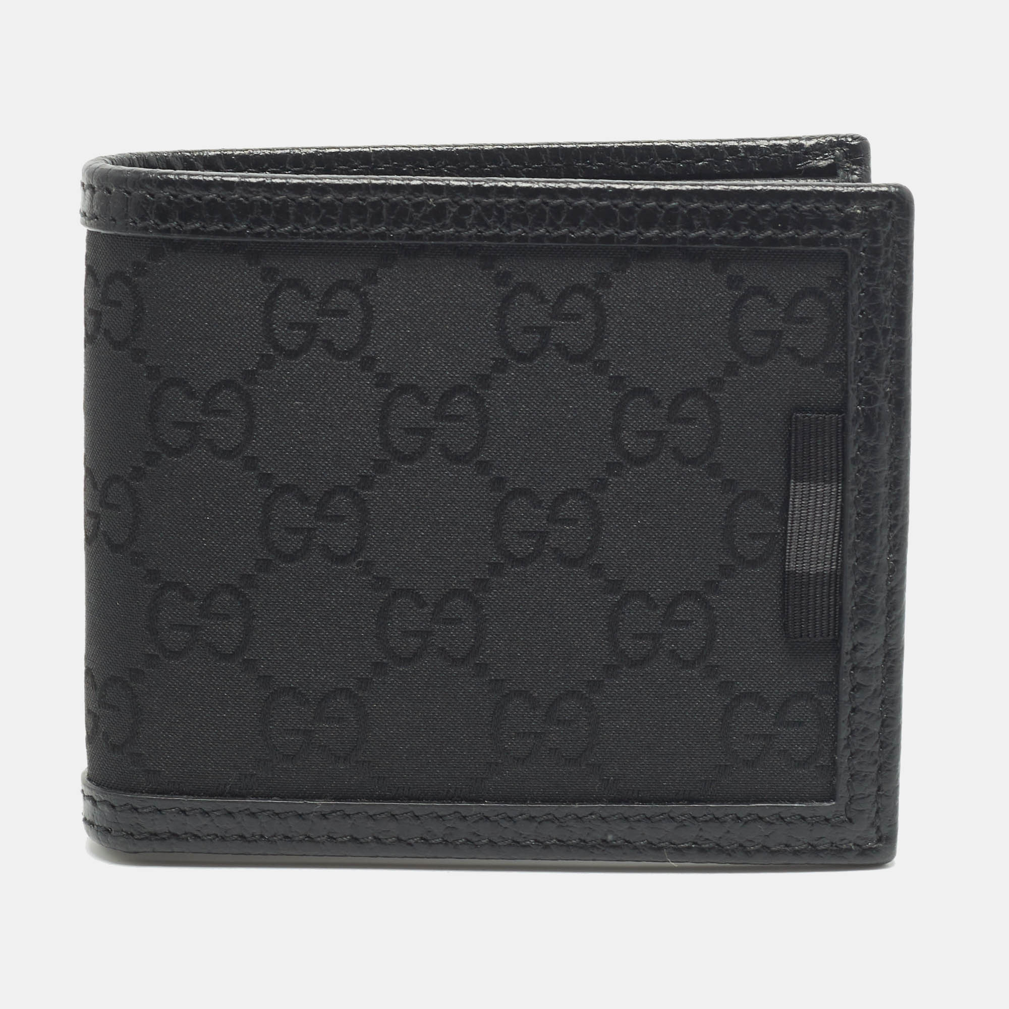Pre Owned Gucci Black GG Canvas and Leather Bifold Wallet