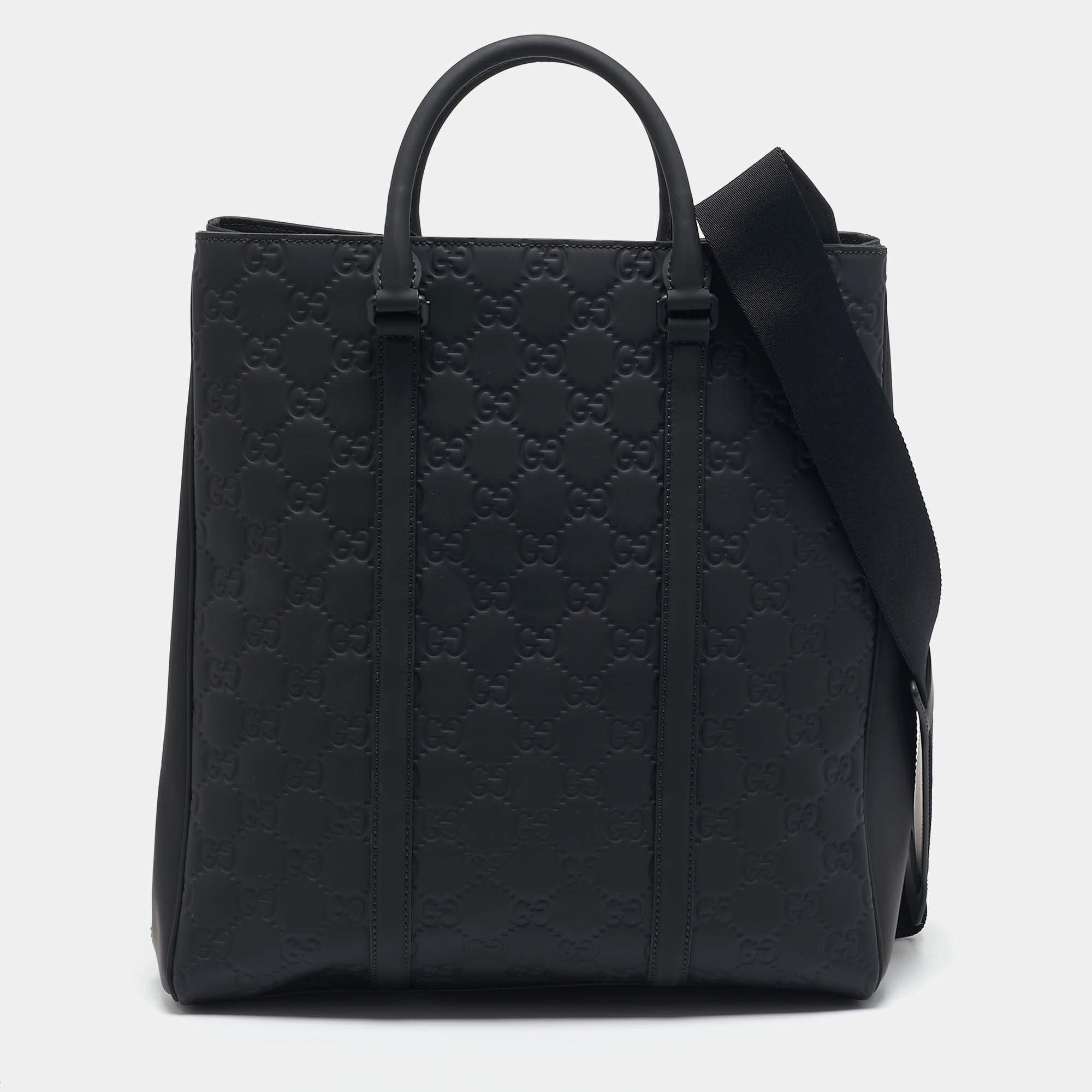 Pre Owned Gucci Black Rubber Effect Guccissima Leather Tote