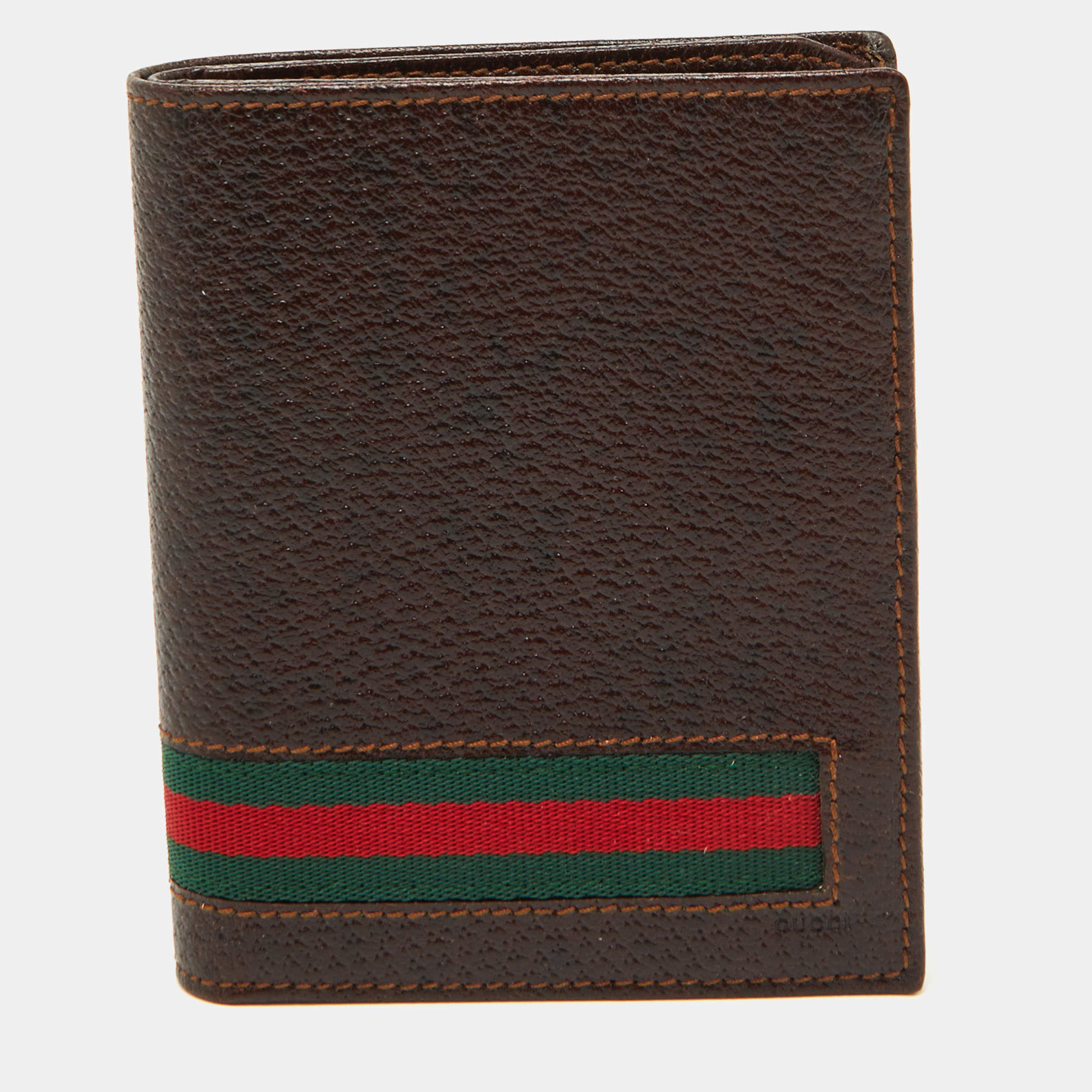 Gucci Dark Brown Leather Web Detail Card Case