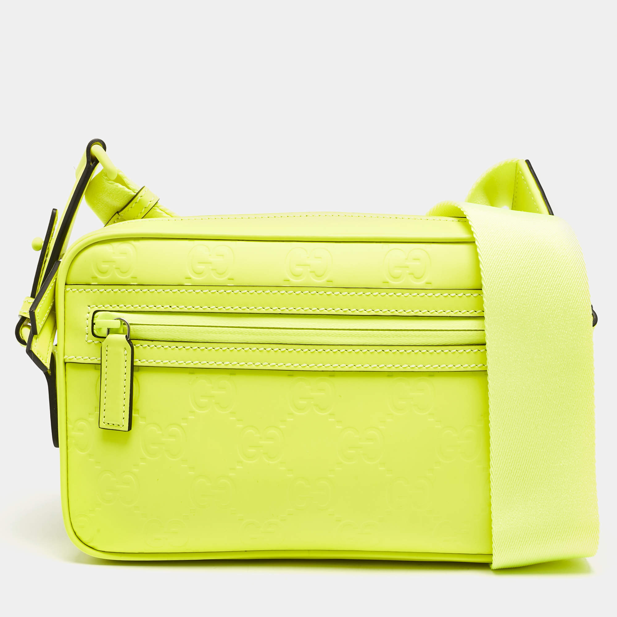 Gucci Lime Green Guccissima Rubber Effect Leather Crossbody Bag