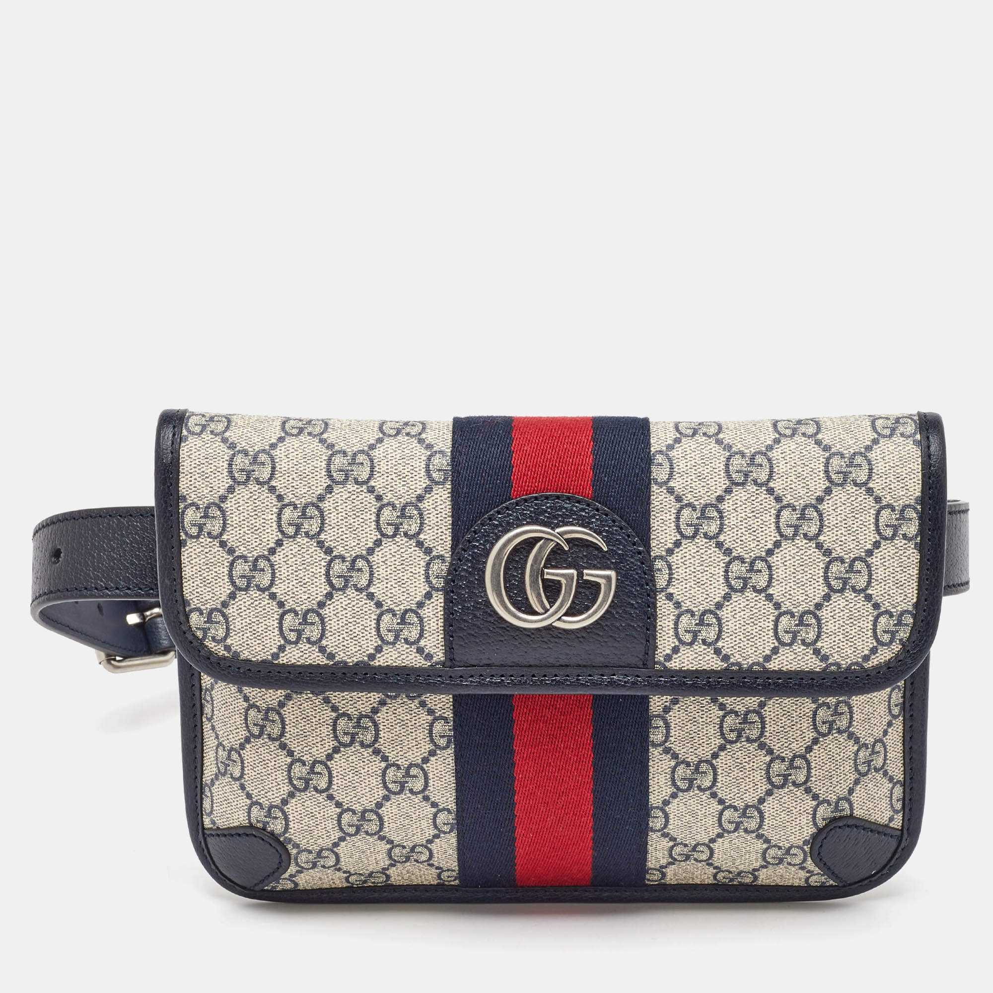Gucci Beige/Navy Blue GG Supreme Canvas Ophidia Small Belt Bag