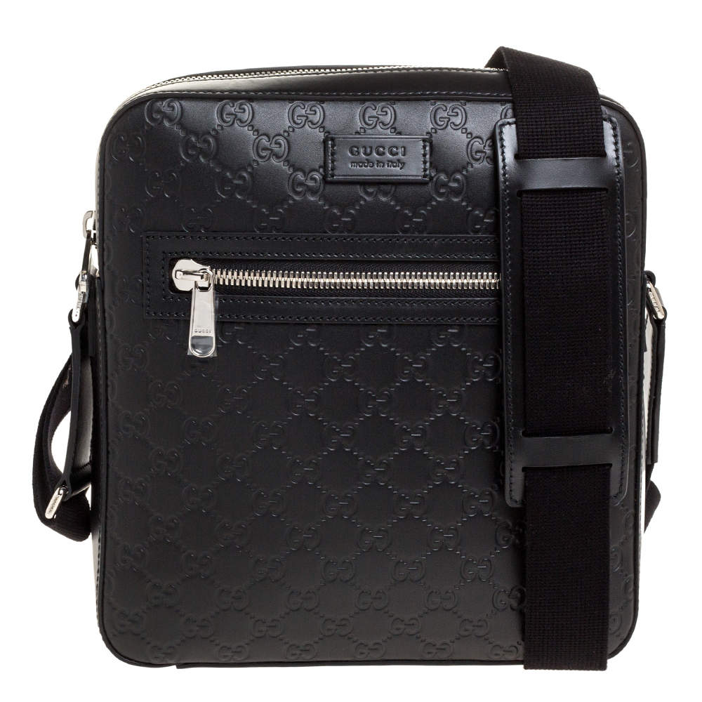 Gucci Black Guccissima Leather Messenger Bag