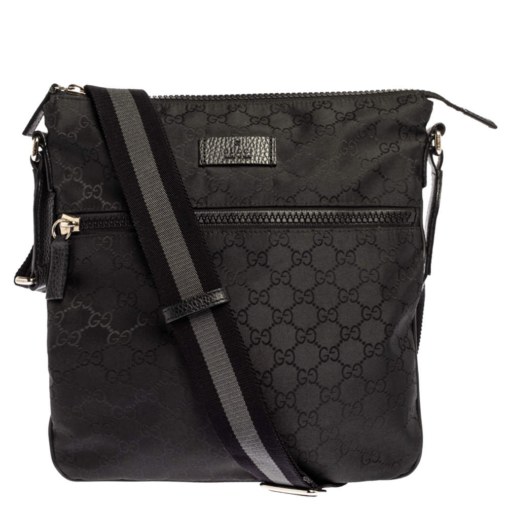 Gucci Black GG Nylon and Leather Messenger Bag