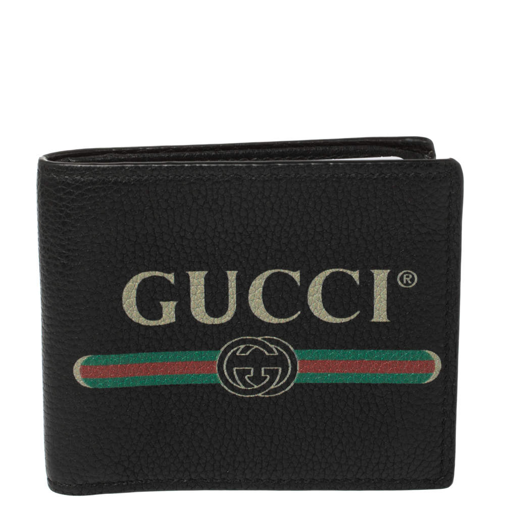 Gucci Black Leather Logo Bifold Wallet 