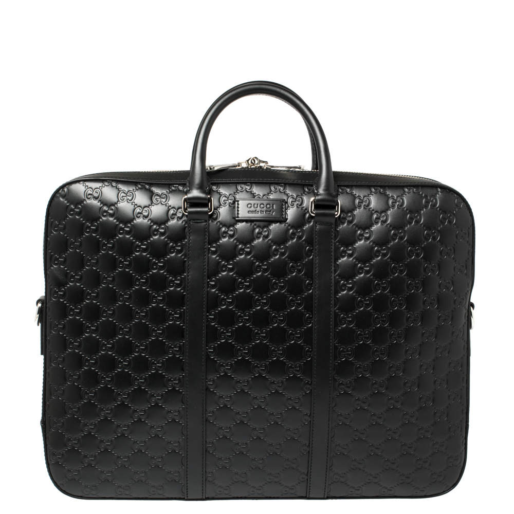 Pre Owned Gucci Black Guccissima Leather Briefcase