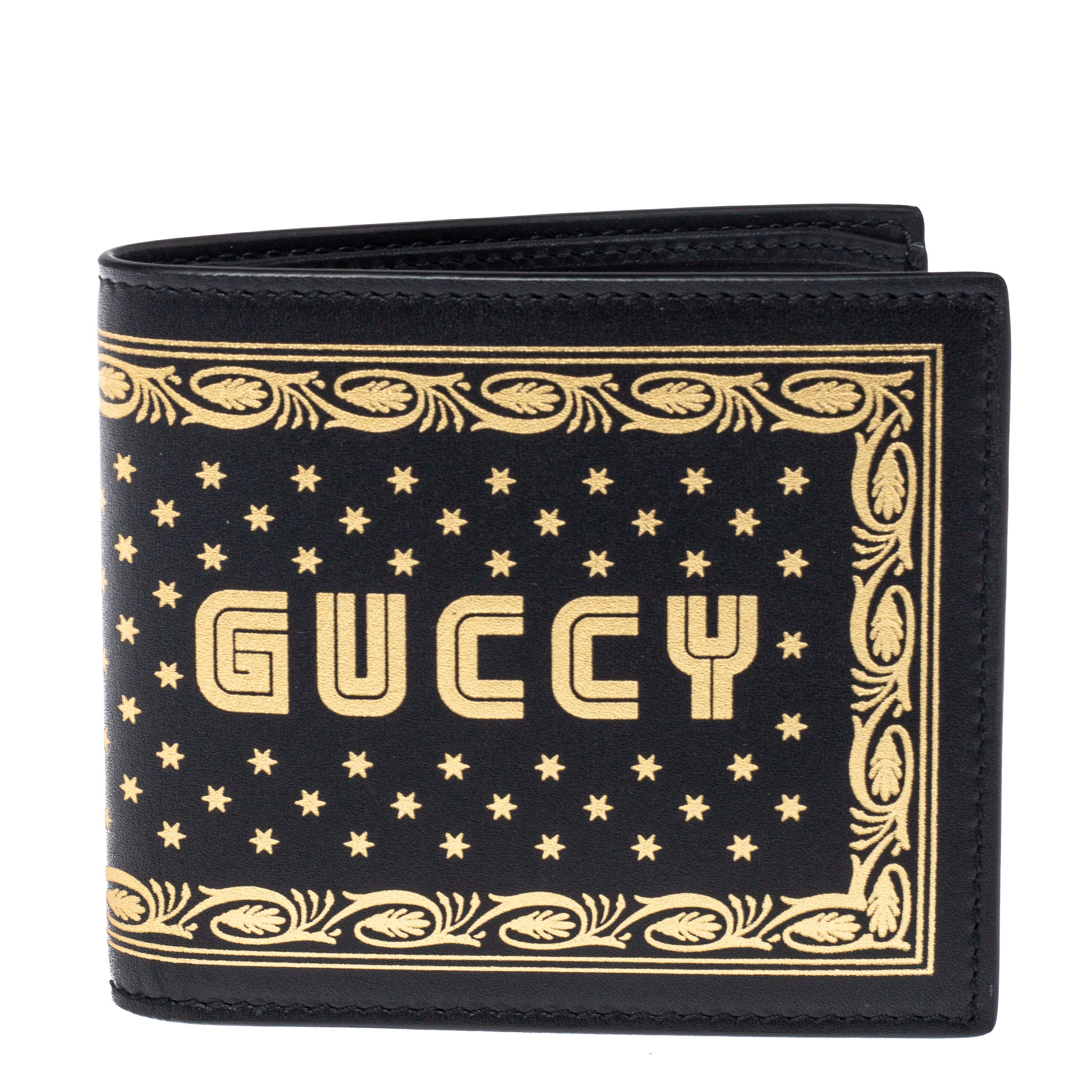 Gucci Black Leather Guccy Logo Bifold Wallet