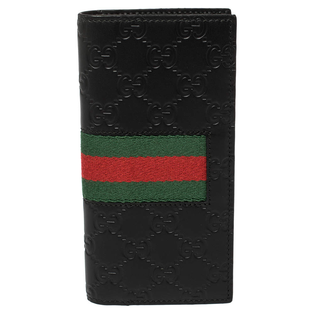 Gucci Black Guccissima Leather Web Long Wallet