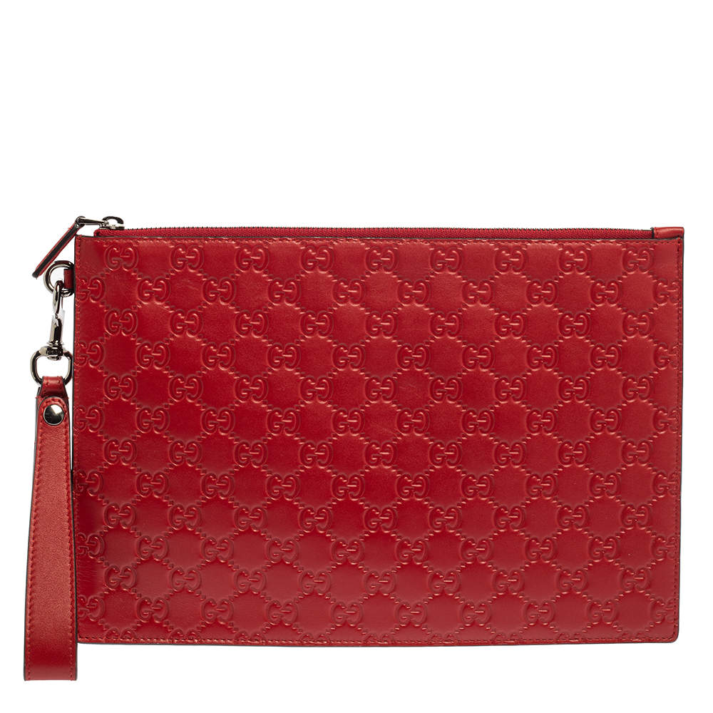 Gucci Red Guccissima Leather Wristlet Pouch