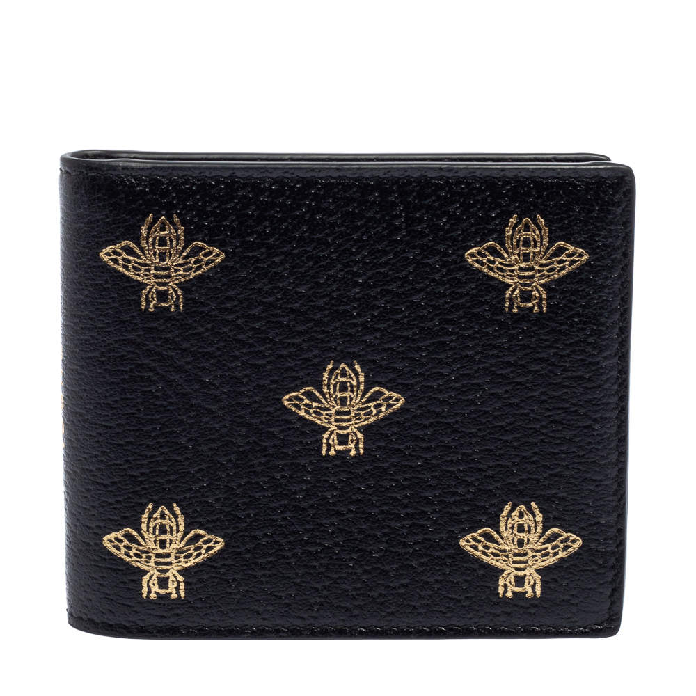 Pre Owned Gucci Black Leather Bee Star Bifold Wallet