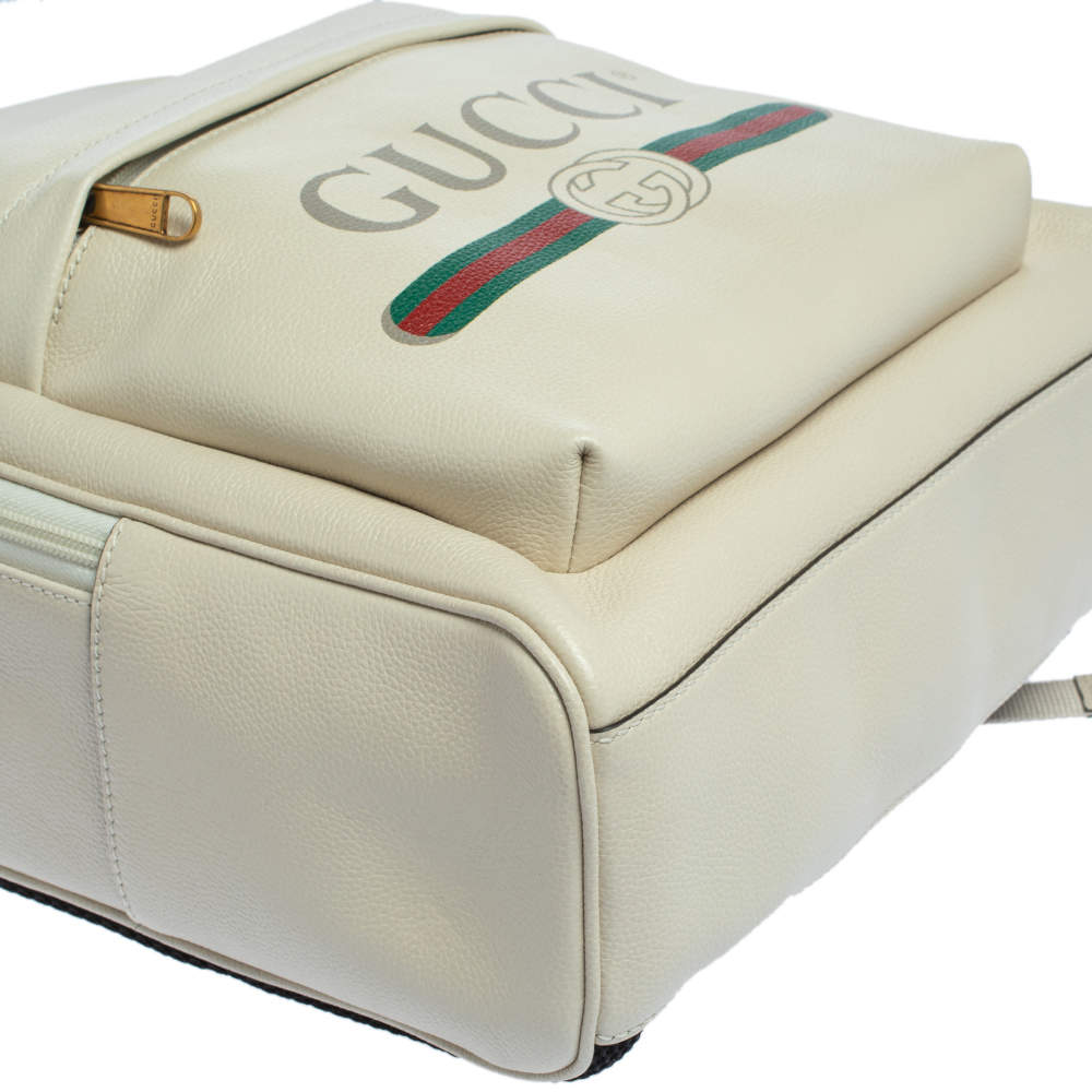 Gucci White Leather Logo Backpack QFB1IO1LWB000