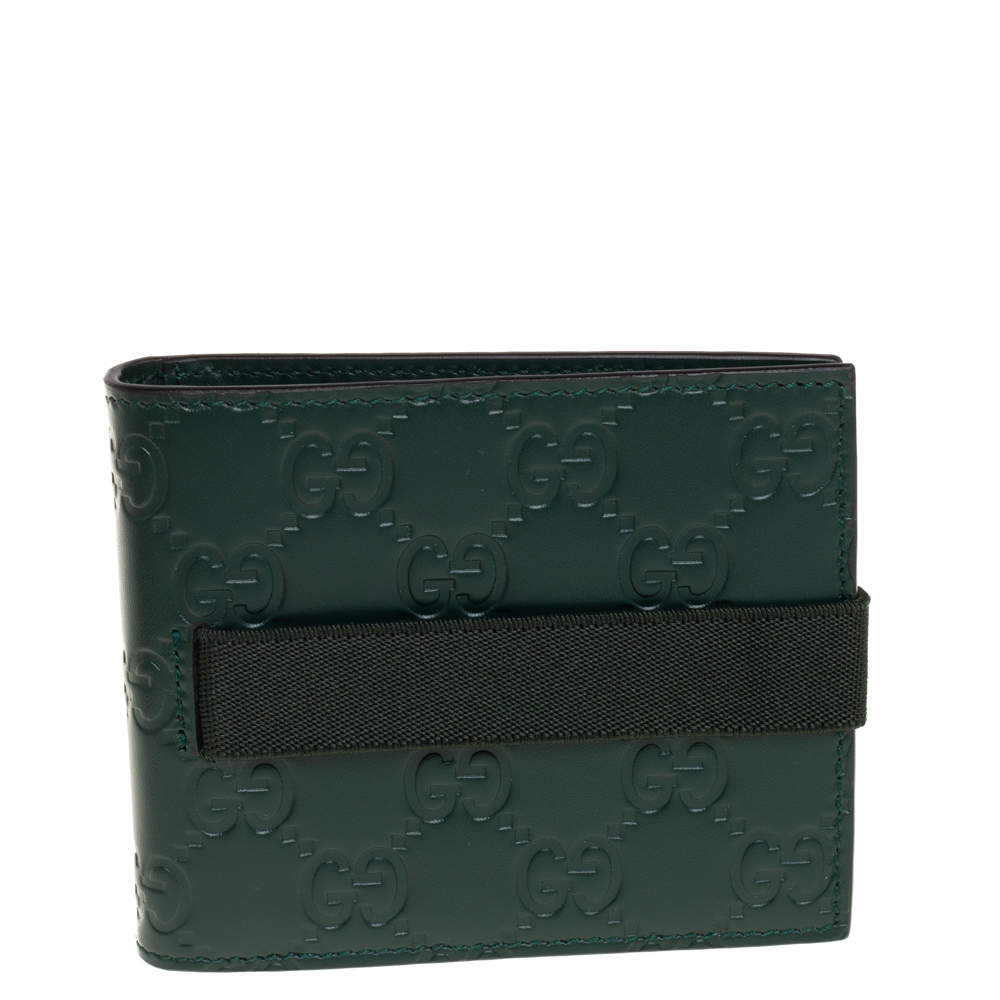 Gucci Dark Green Guccissima Leather Money Clip Bifold Wallet