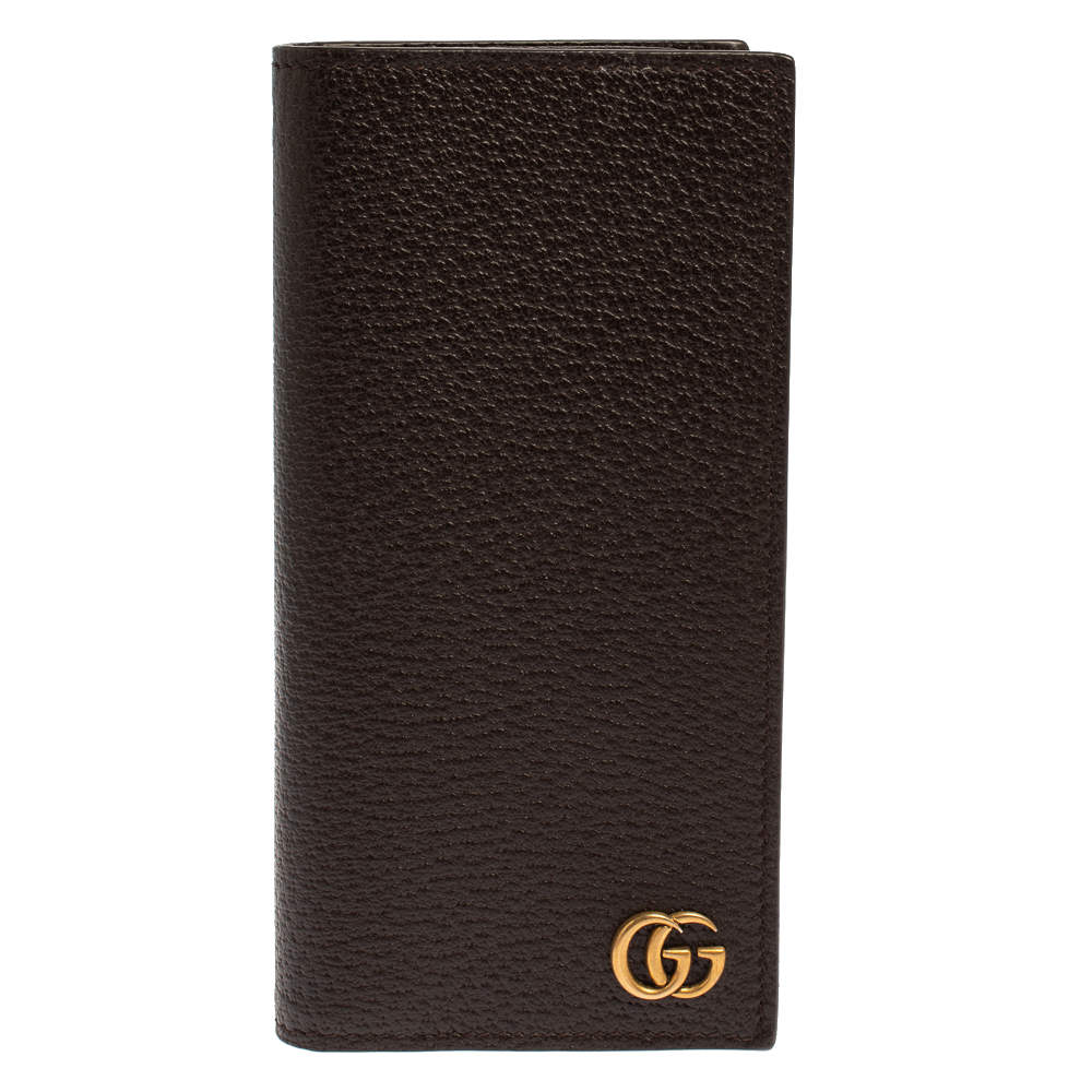 Gucci Brown Leather GG Marmont Long Bifold Wallet